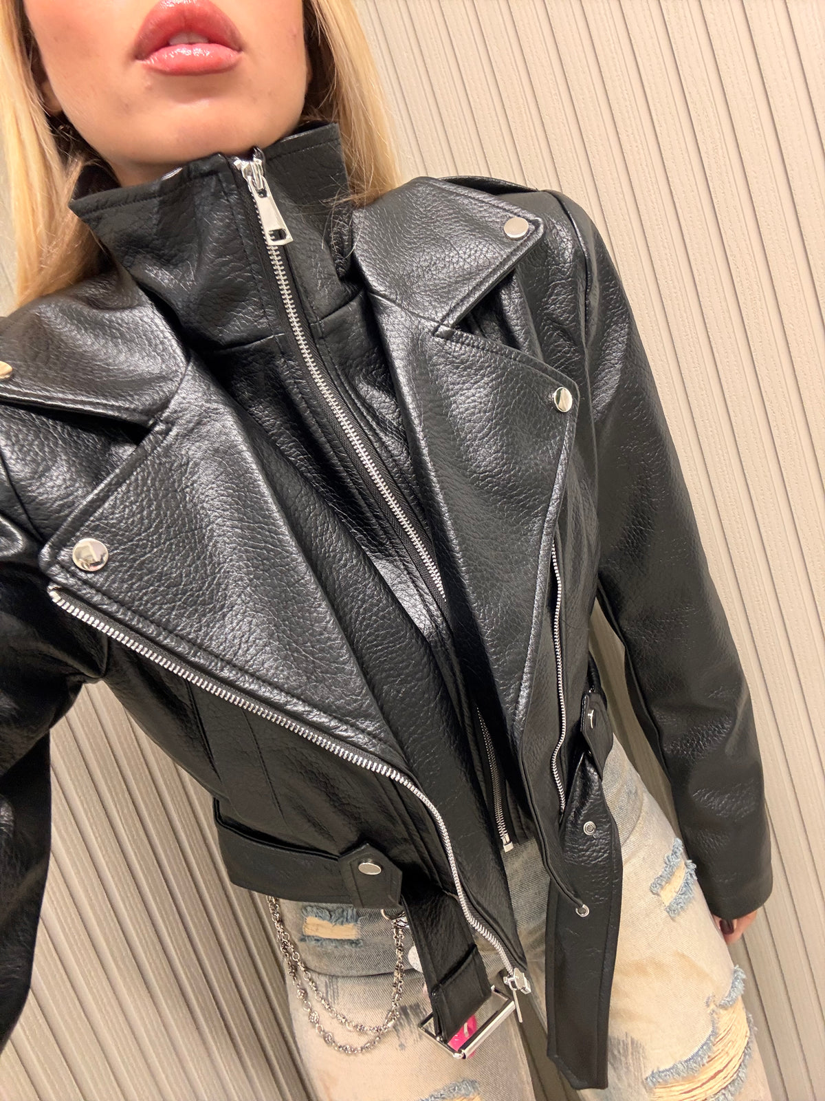 CHIODO ECOPELLE DOPPIA ZIP NERO