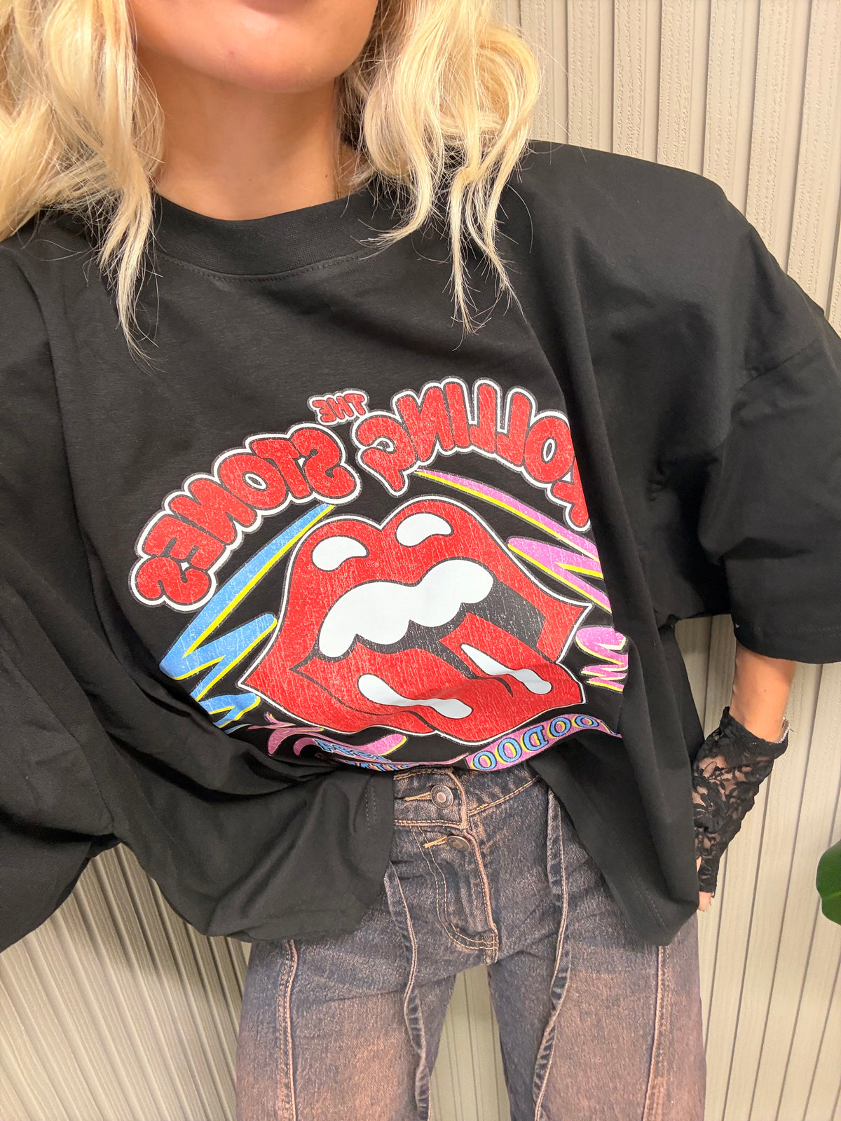 T-SHIRT BOXY ROLLING STONES NERA