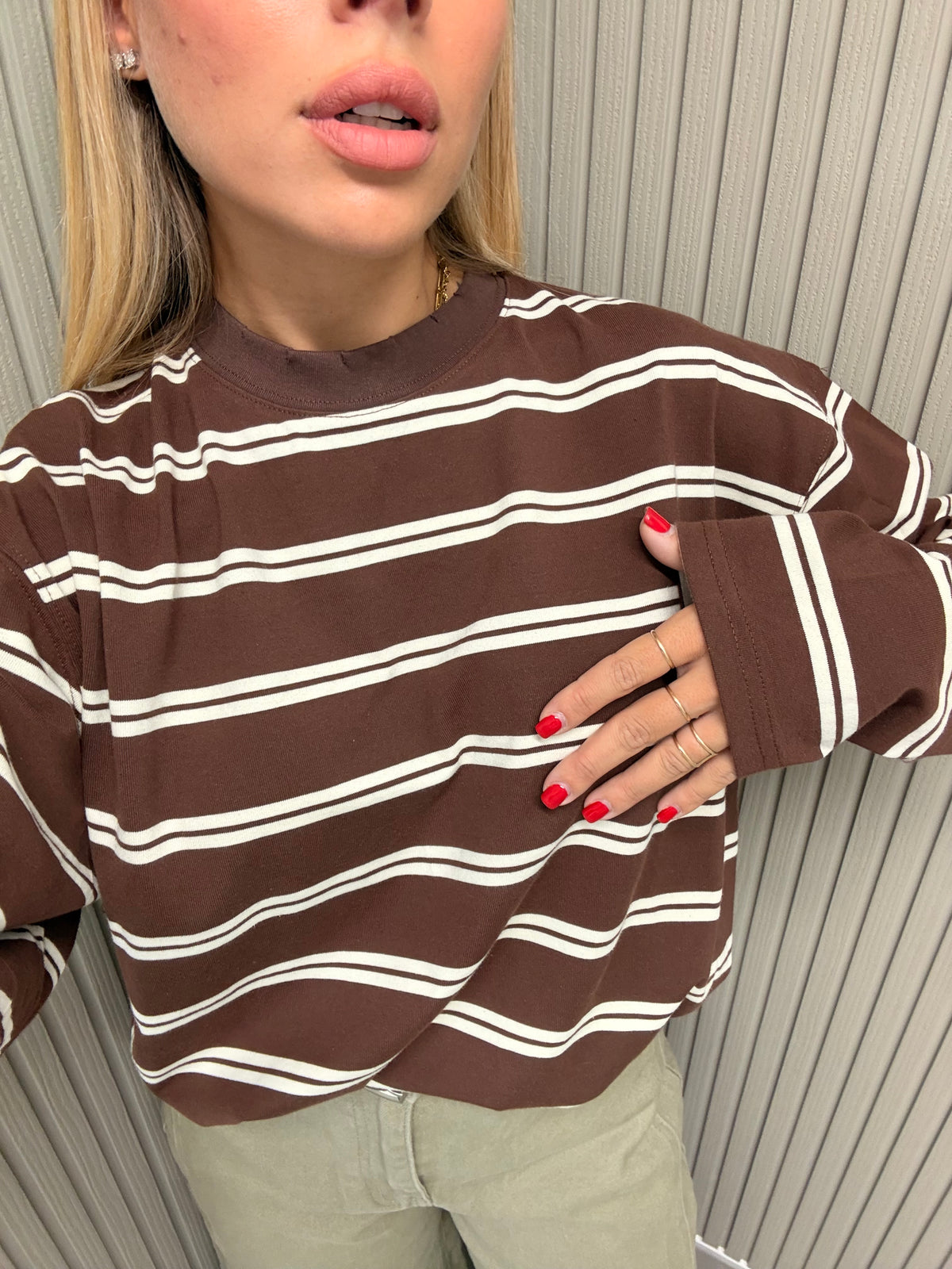 T-SHIRT RIGHE MARRONE
