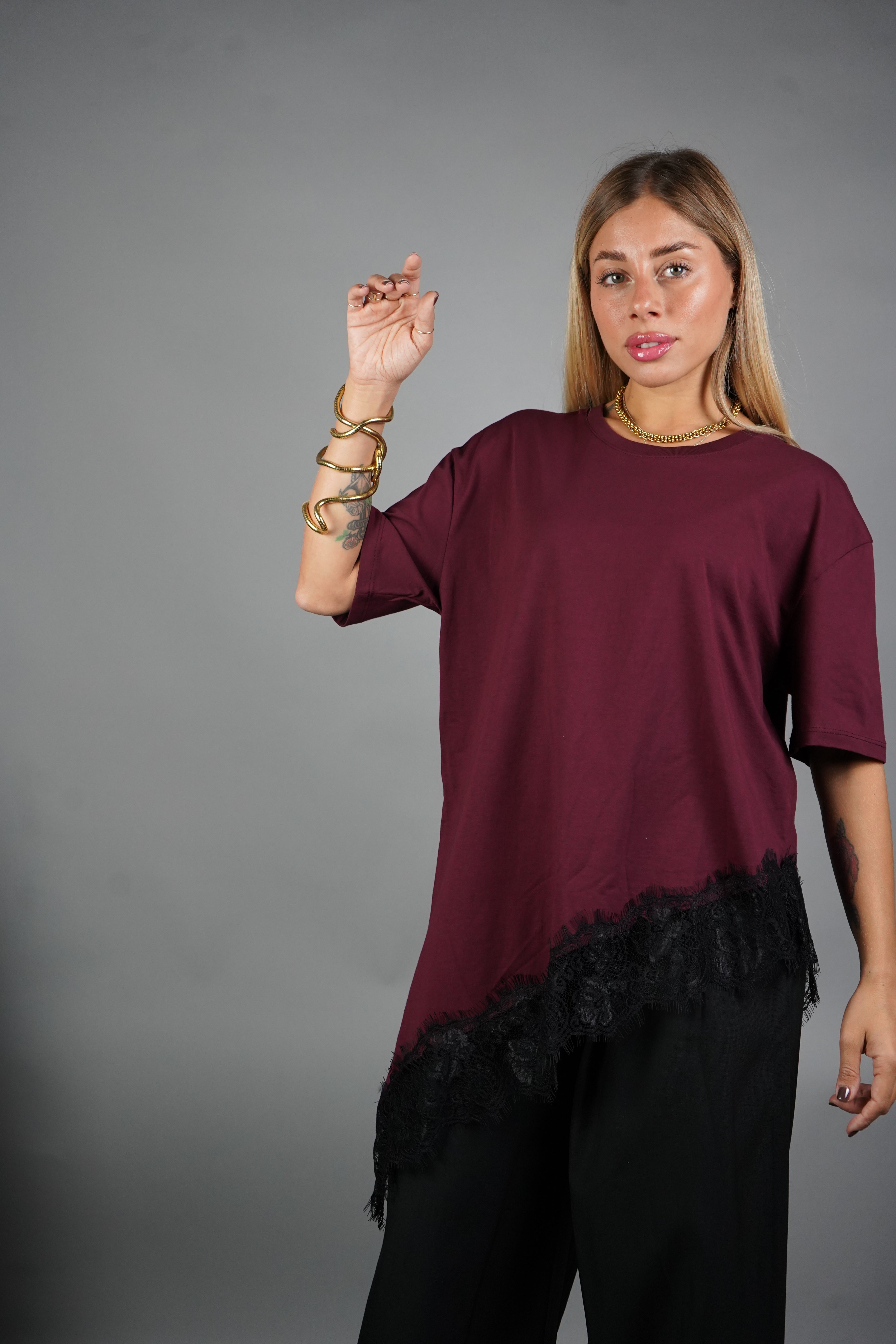 T-SHIRT PIZZO BORDEAUX LUMINA