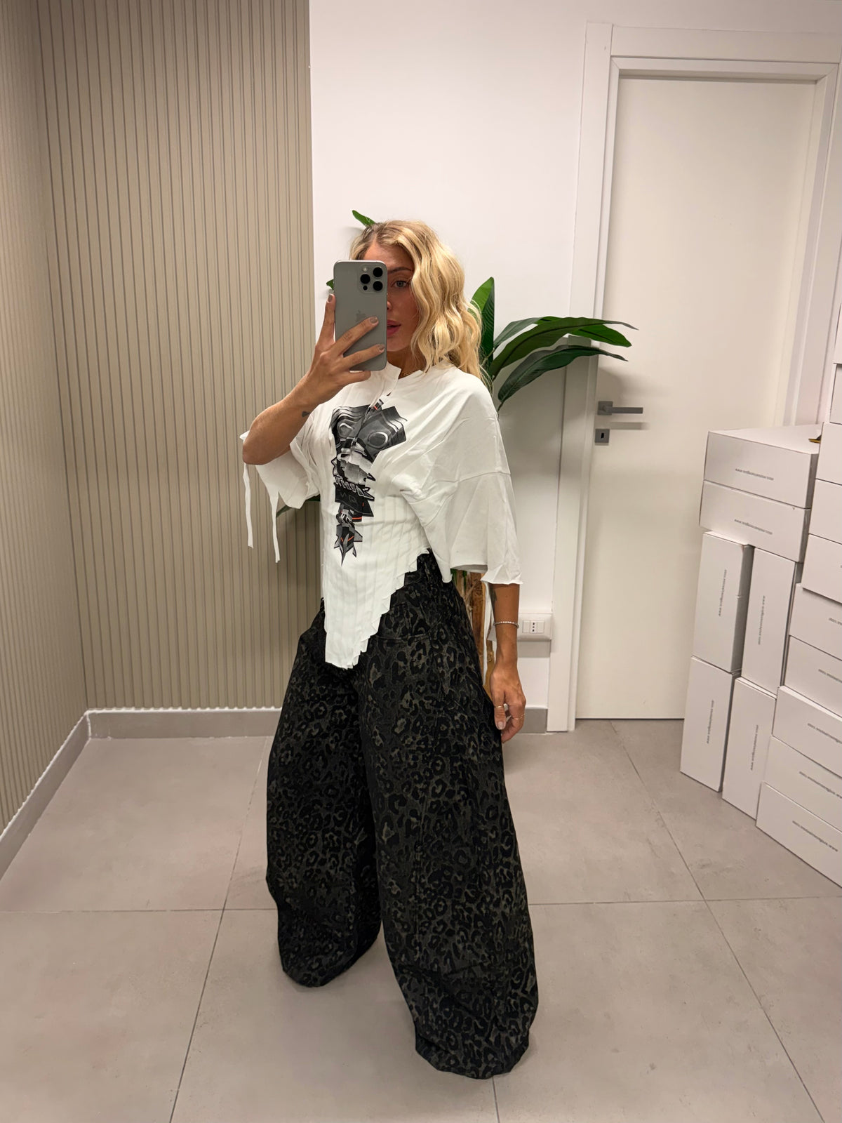 JEANS BAGGY ANIMALIER NERO