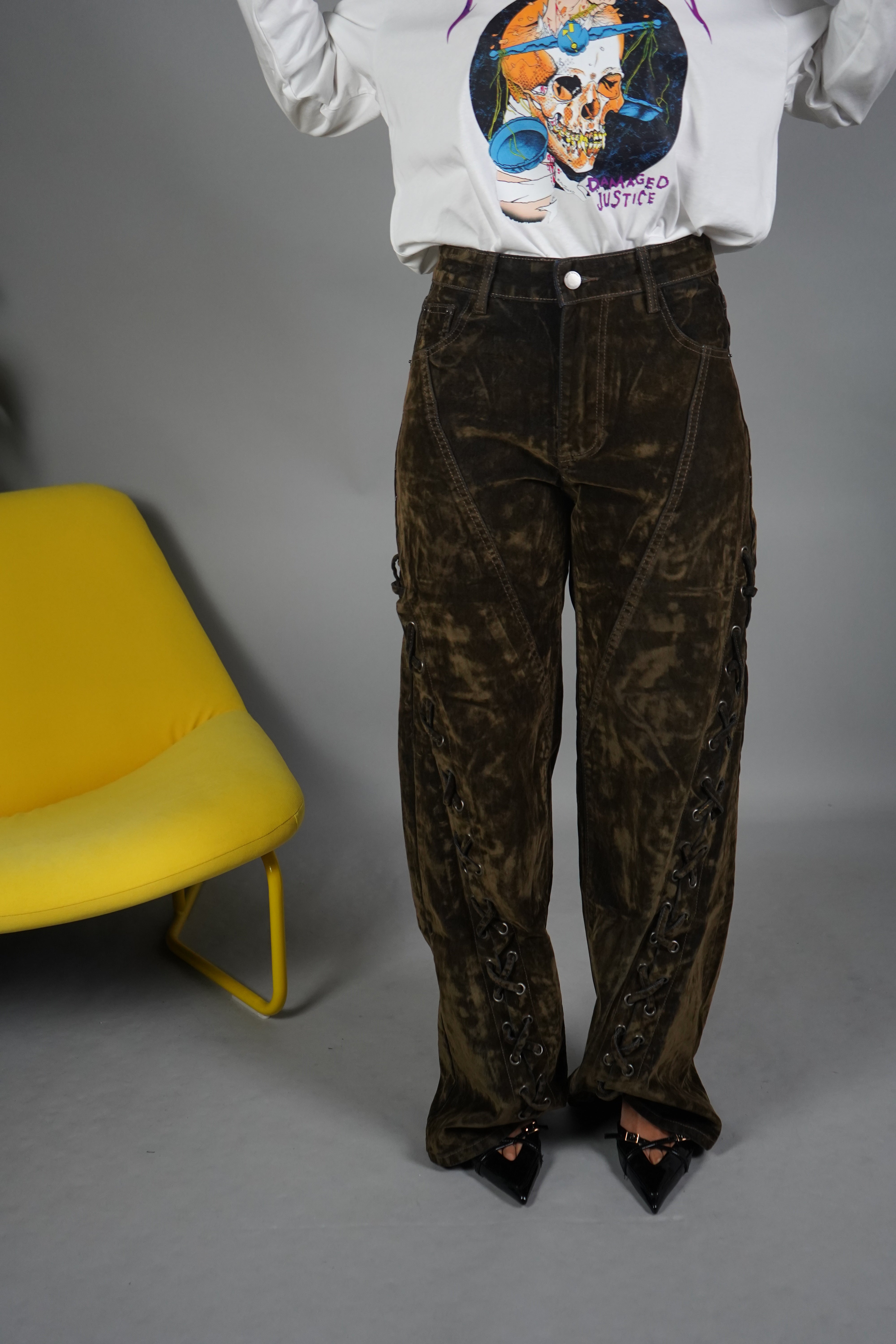 JEANS STRINGHE VELLUTO VERDE