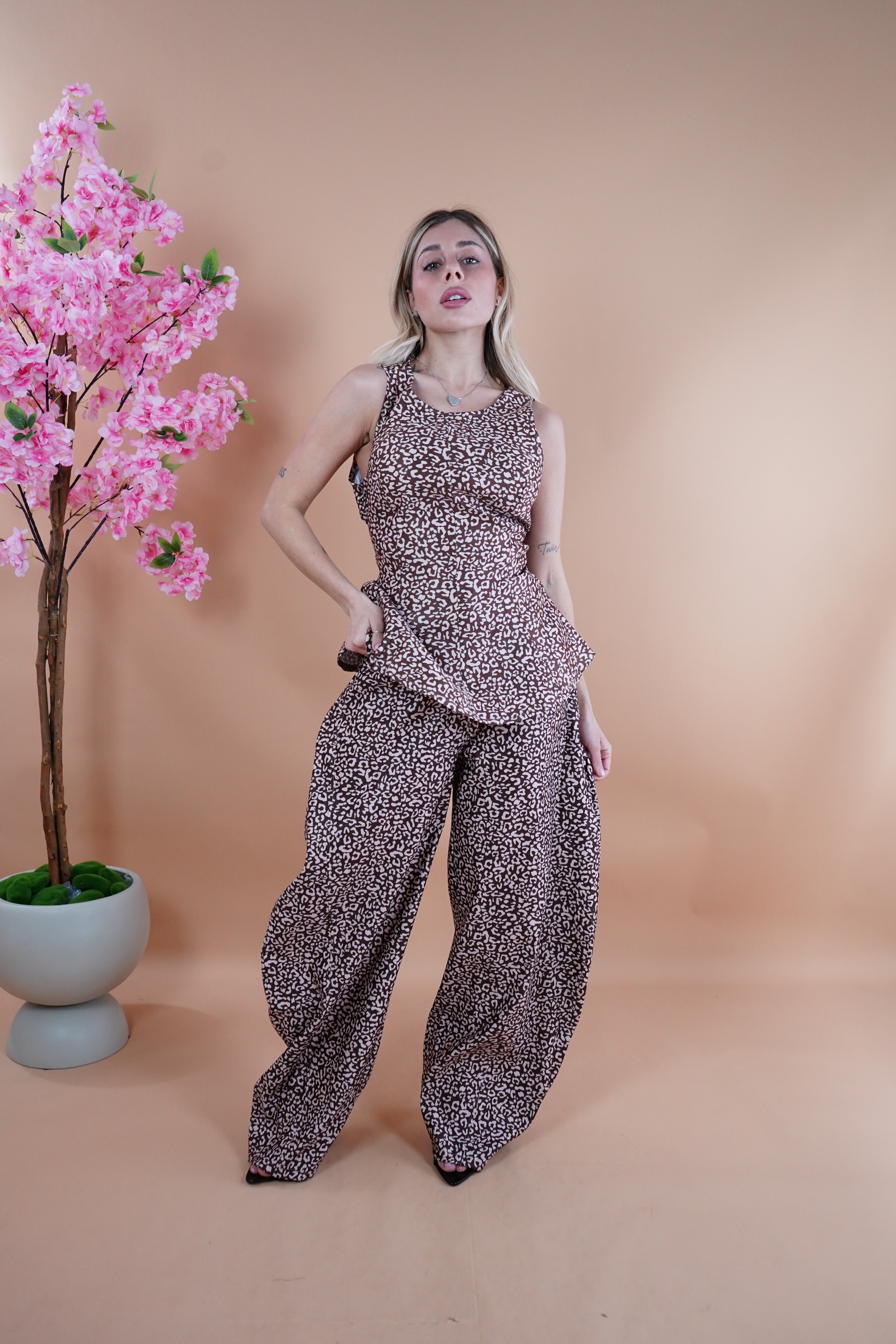 COORDINATO BALLON ANIMALIER MARRONE