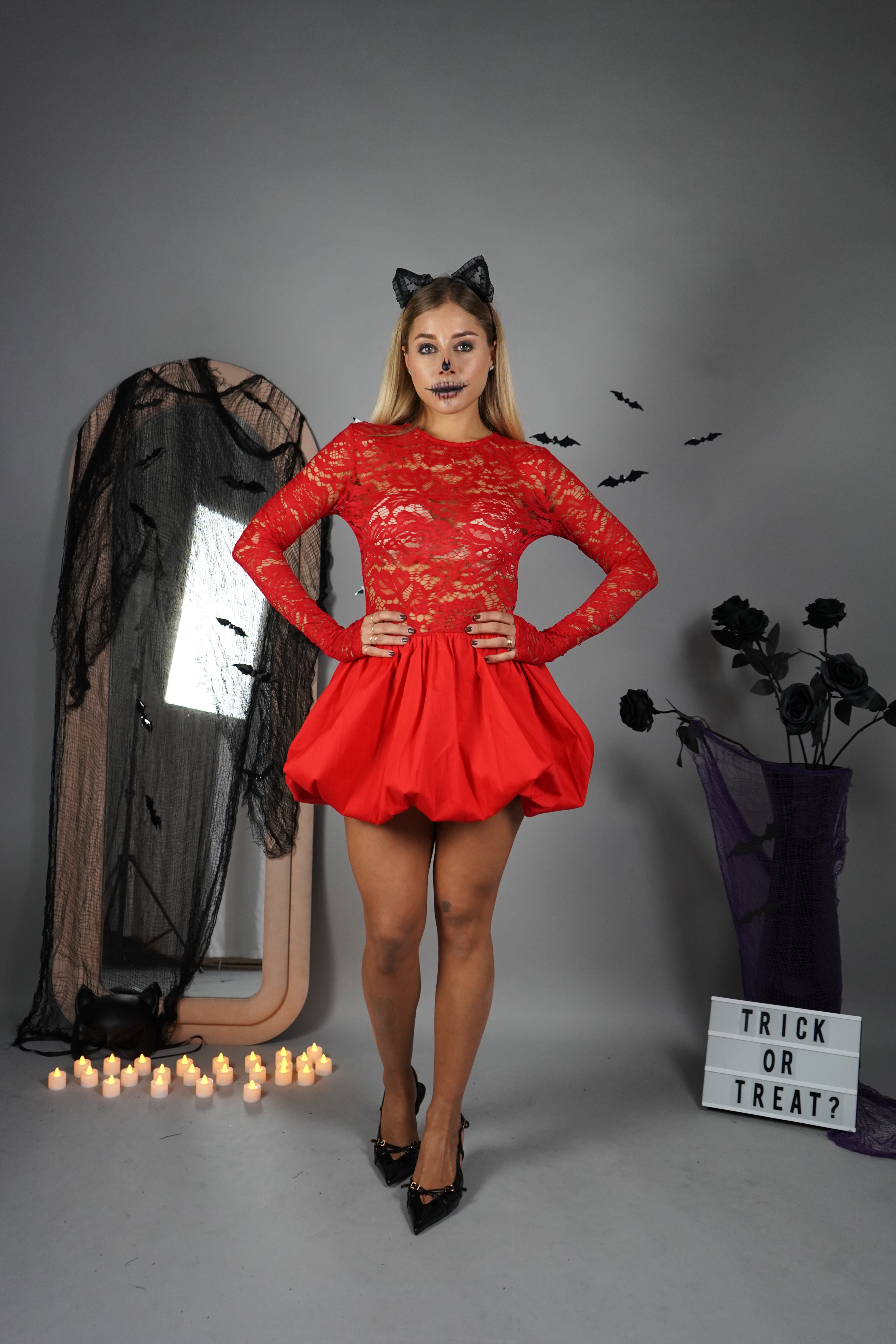 MINI DRESS BALLON PIZZO ROSSO