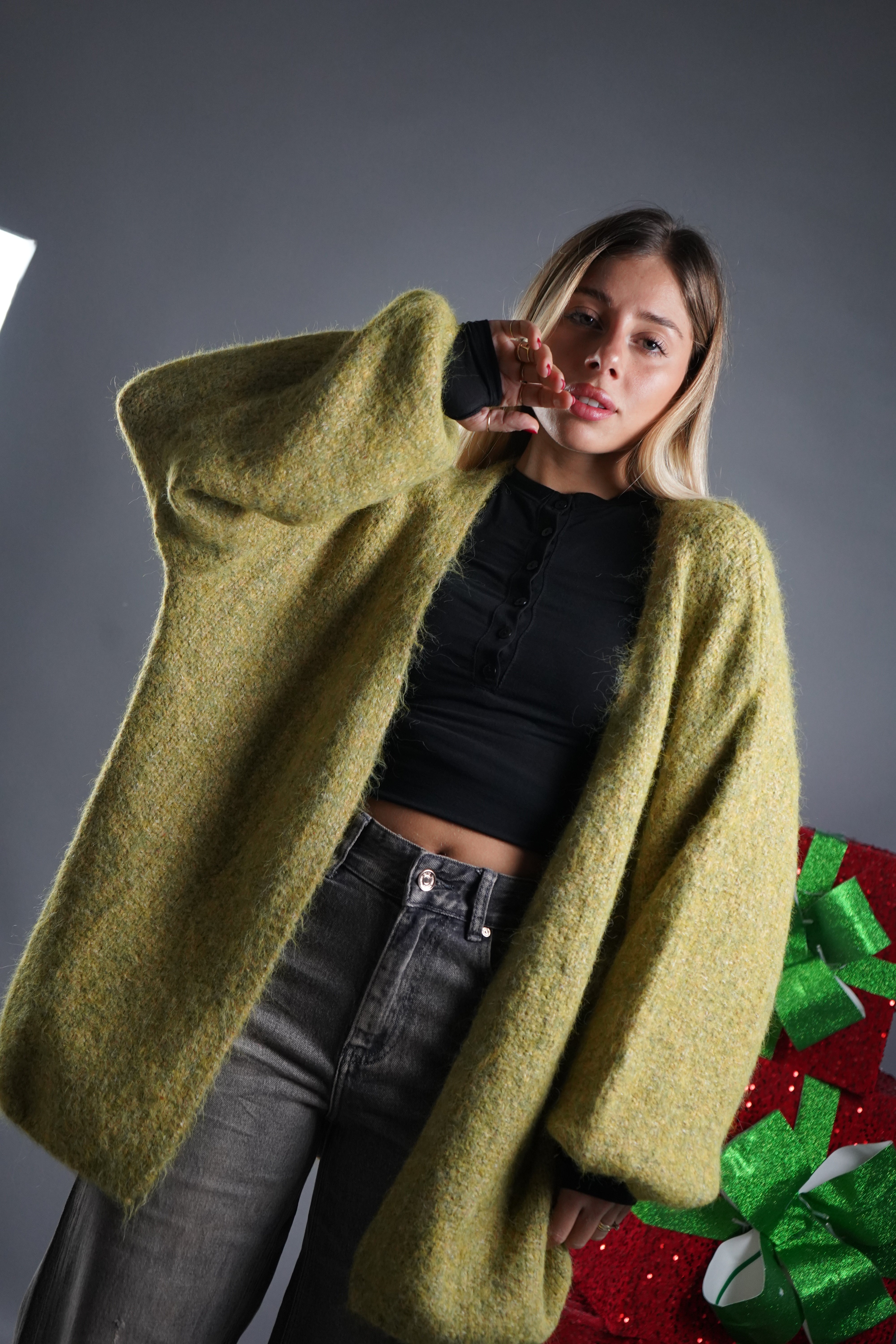 CARDIGAN MANICA A SBUFFO VERDE LIME