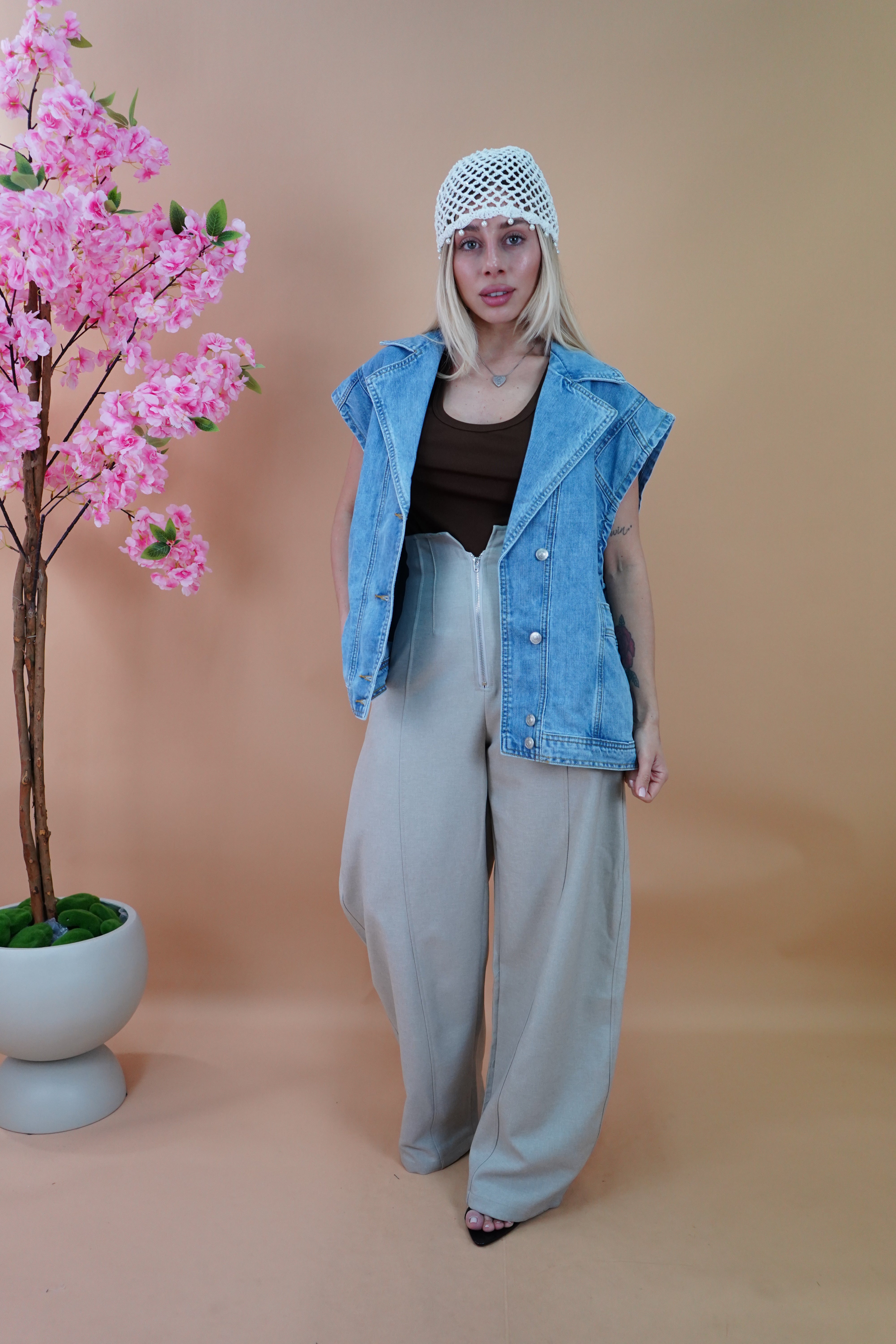 PANTALONE BALLON CON ZIP BEIGE