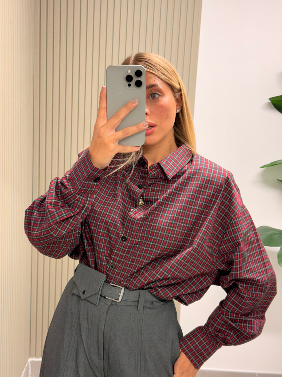 CAMICIA QUADRI BORDEAUX/NERA CON SPALLINE