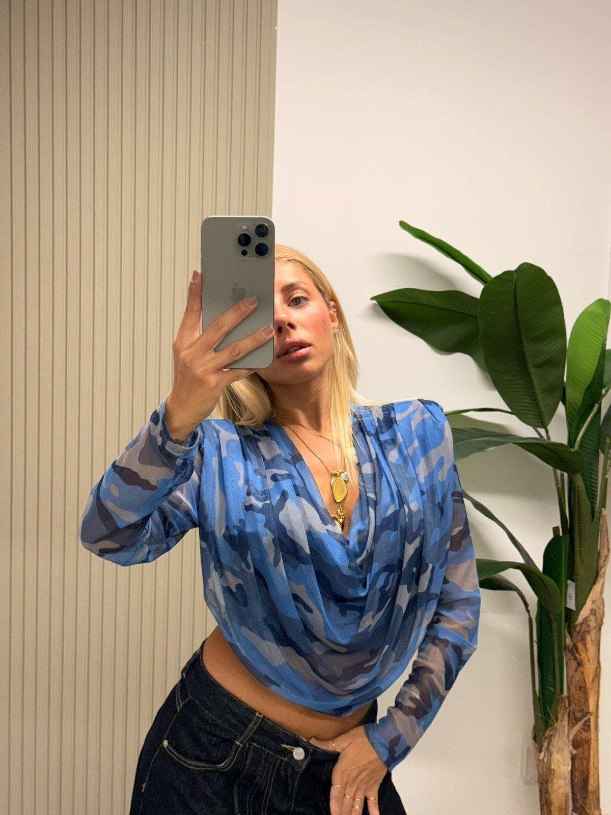 TOP MIMETICO BLU