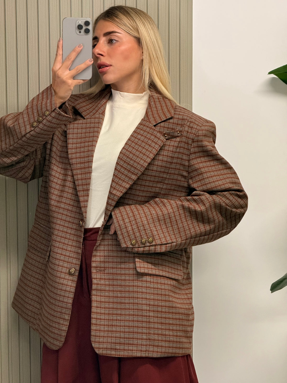 BLAZER OVERSIZE QUADRETTI BORDEAUX