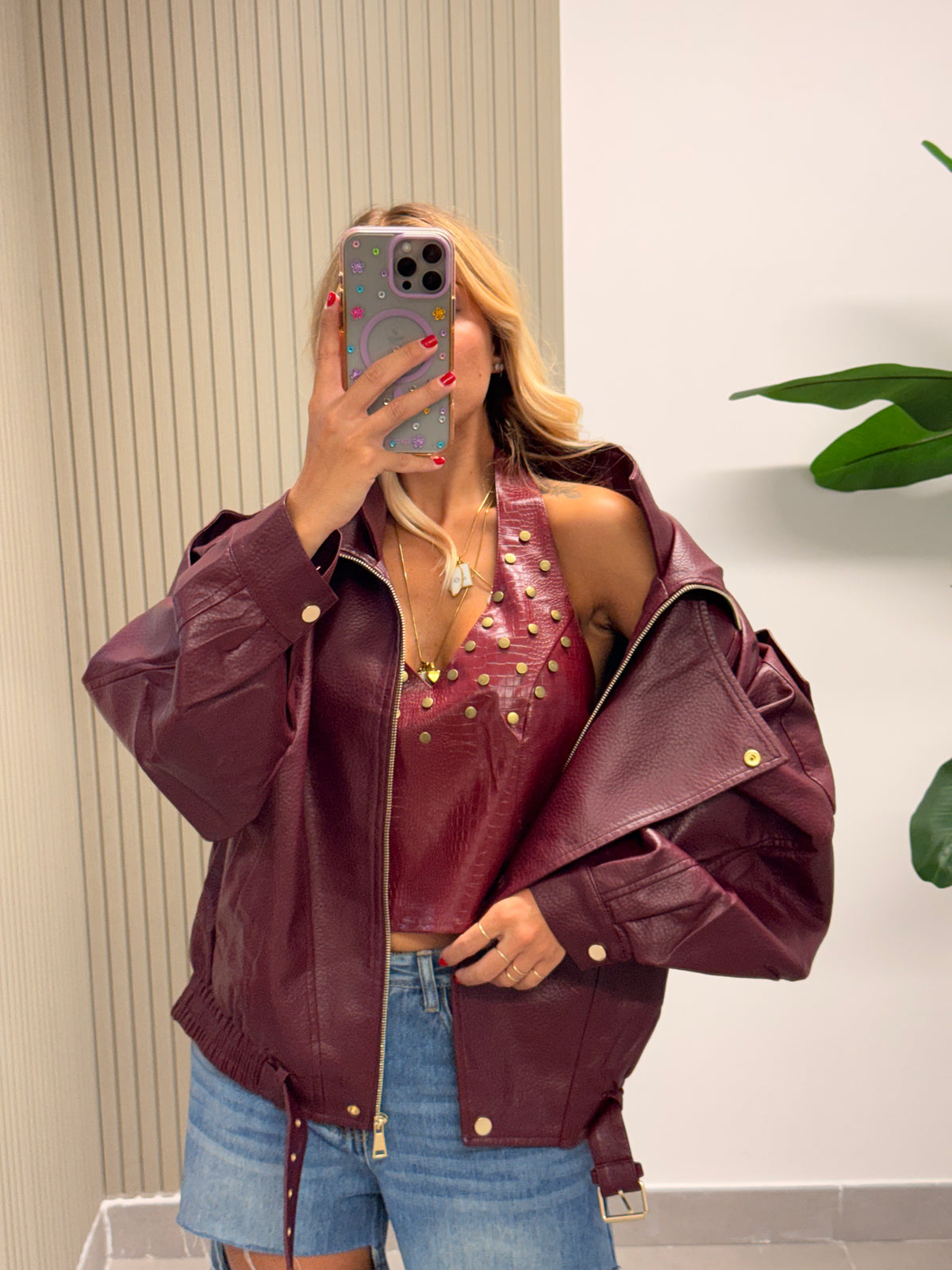 GIACCA ECOPELLE DOPPIO COLLO BORDEAUX