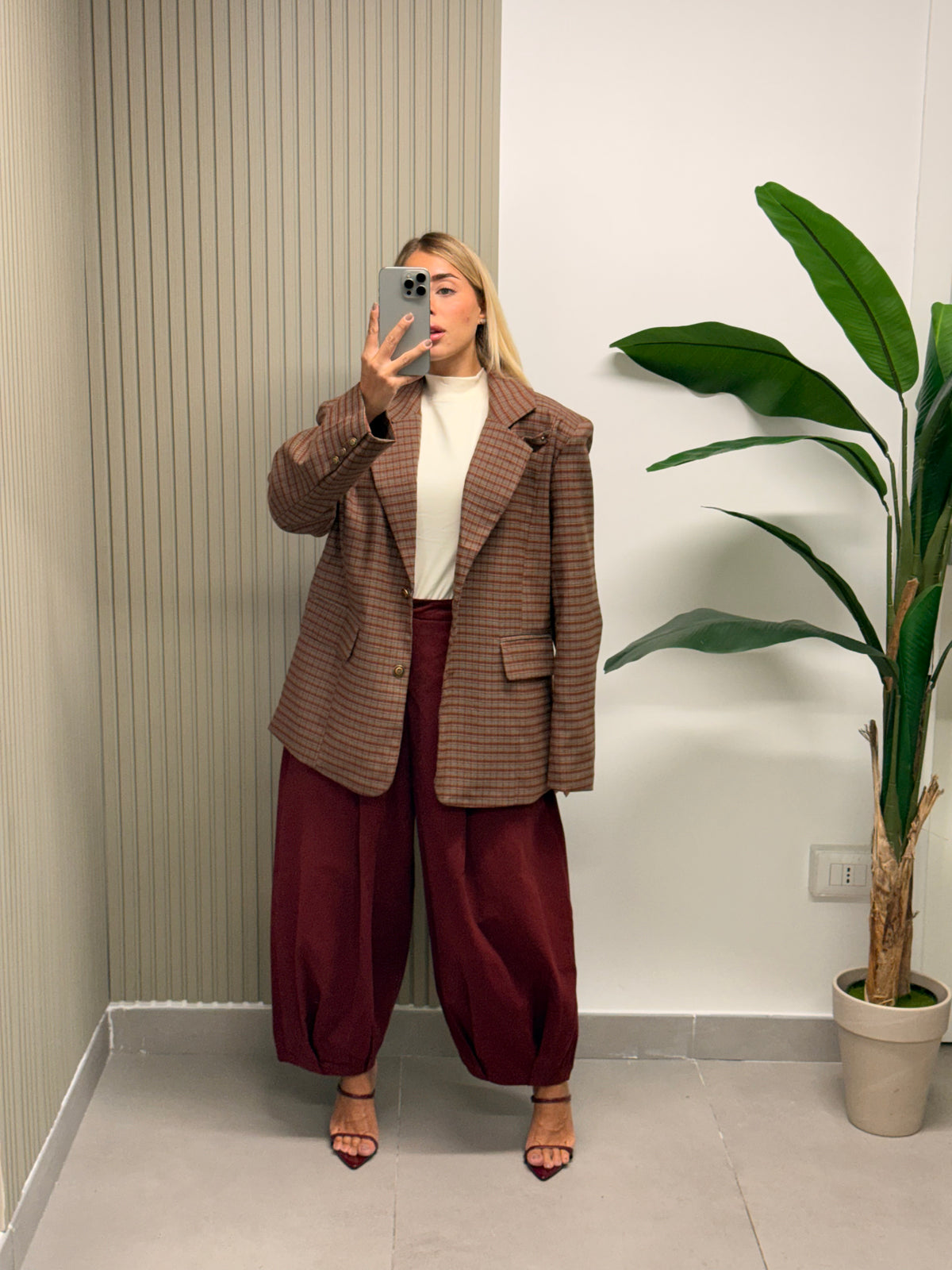 BLAZER OVERSIZE QUADRETTI BORDEAUX