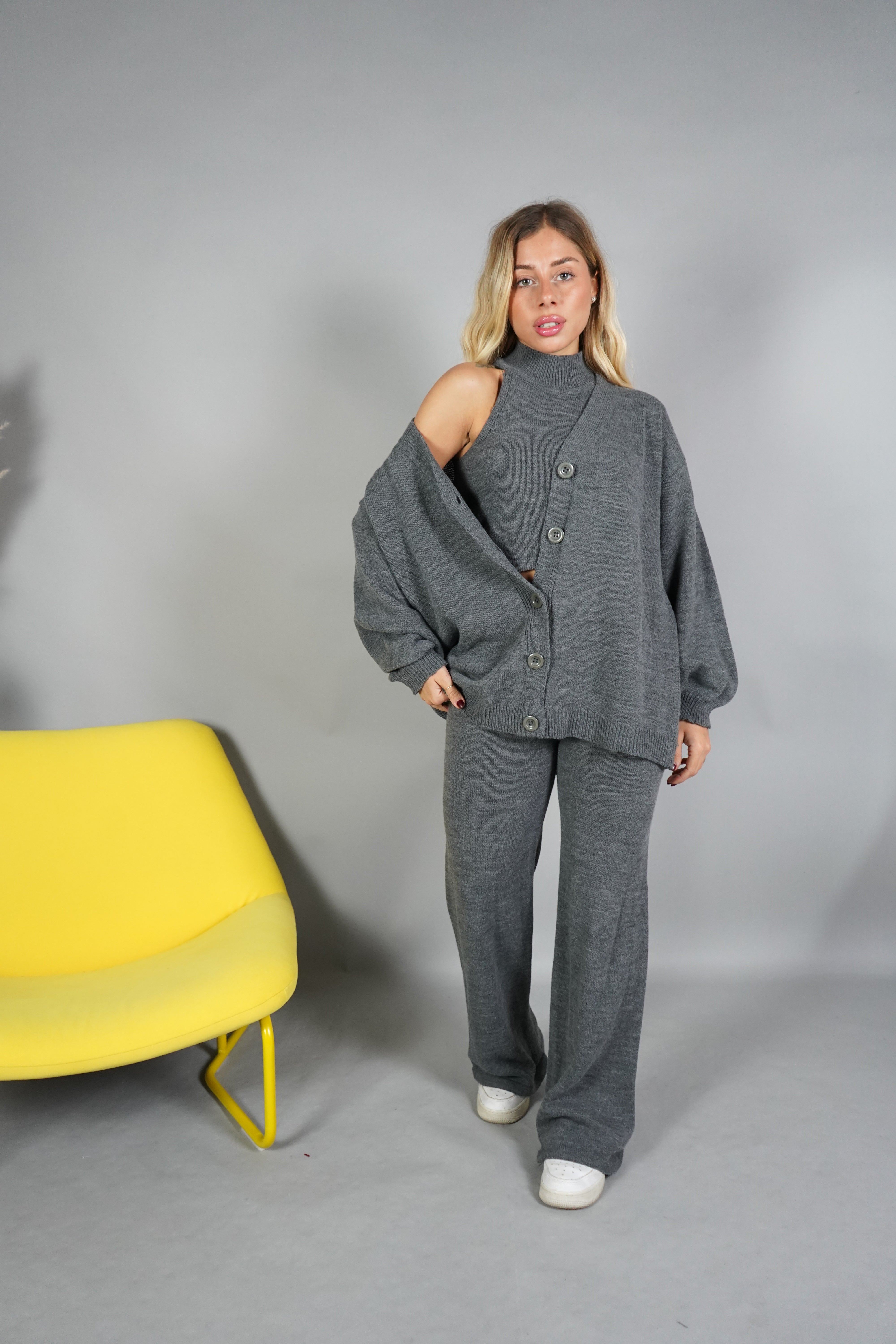 COORDINATO TRE PEZZI LANA GRIGIO