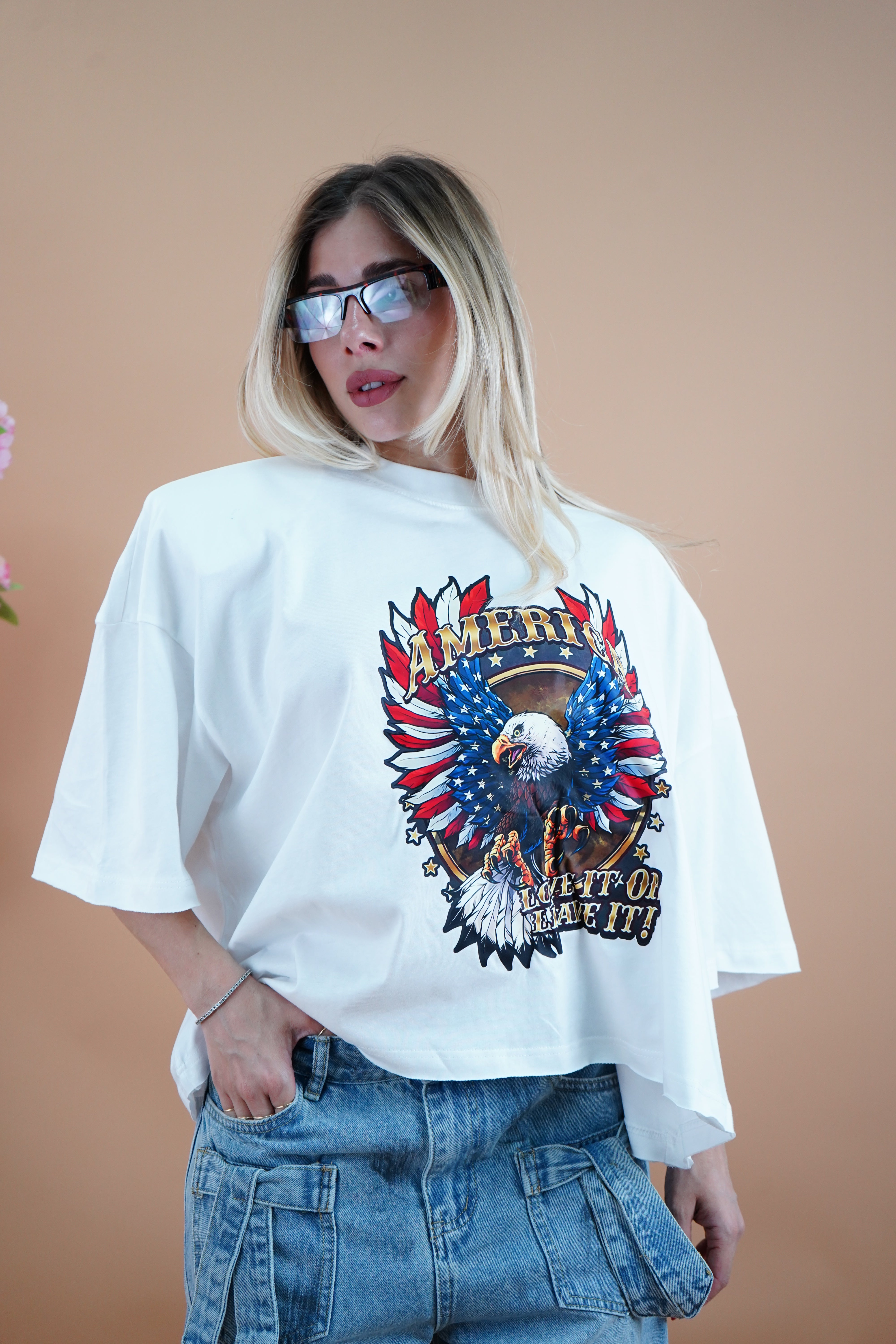 T-SHIRT ROCK BOXY AMERICAN BIANCA