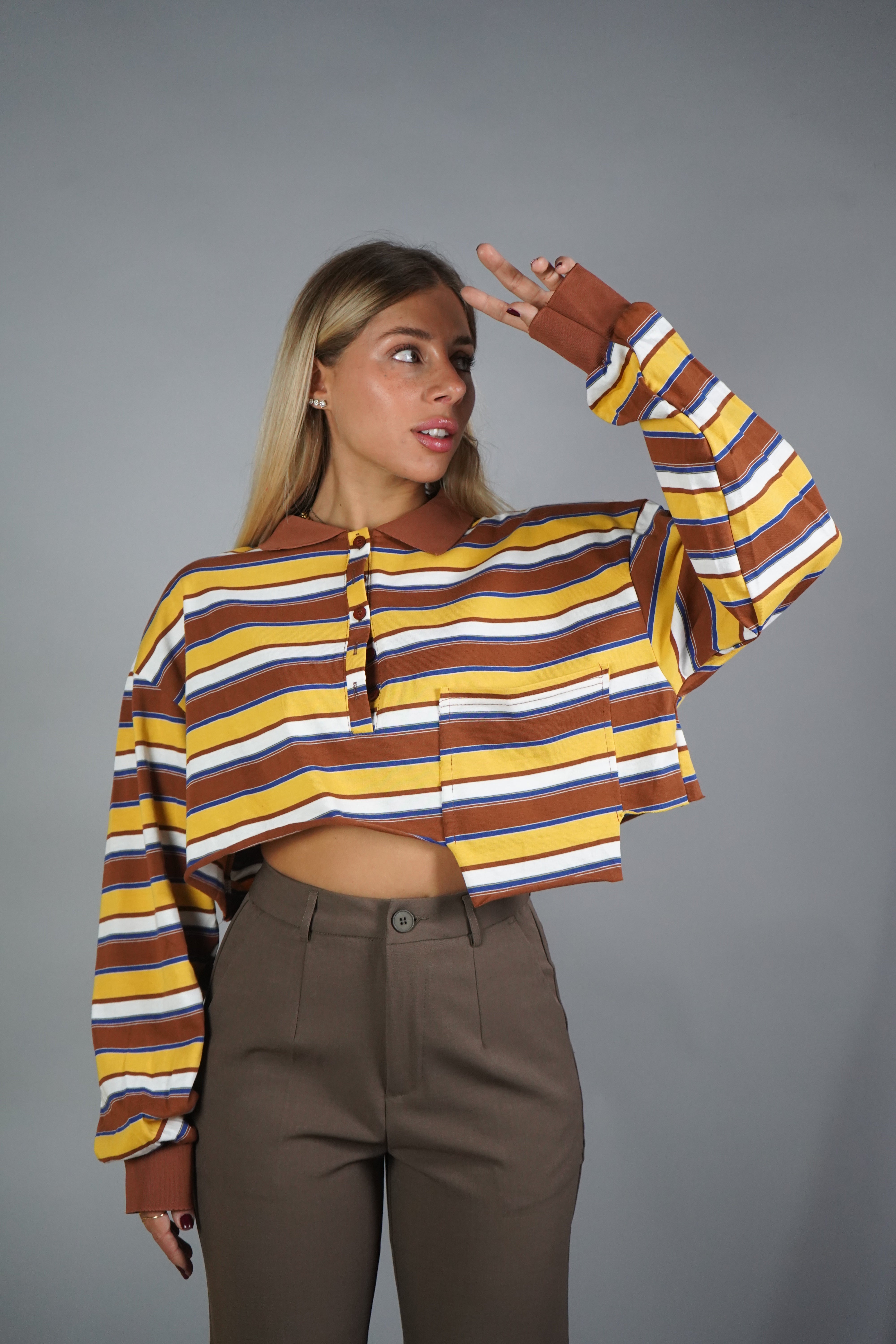 POLO CROP RIGHE GIALLA