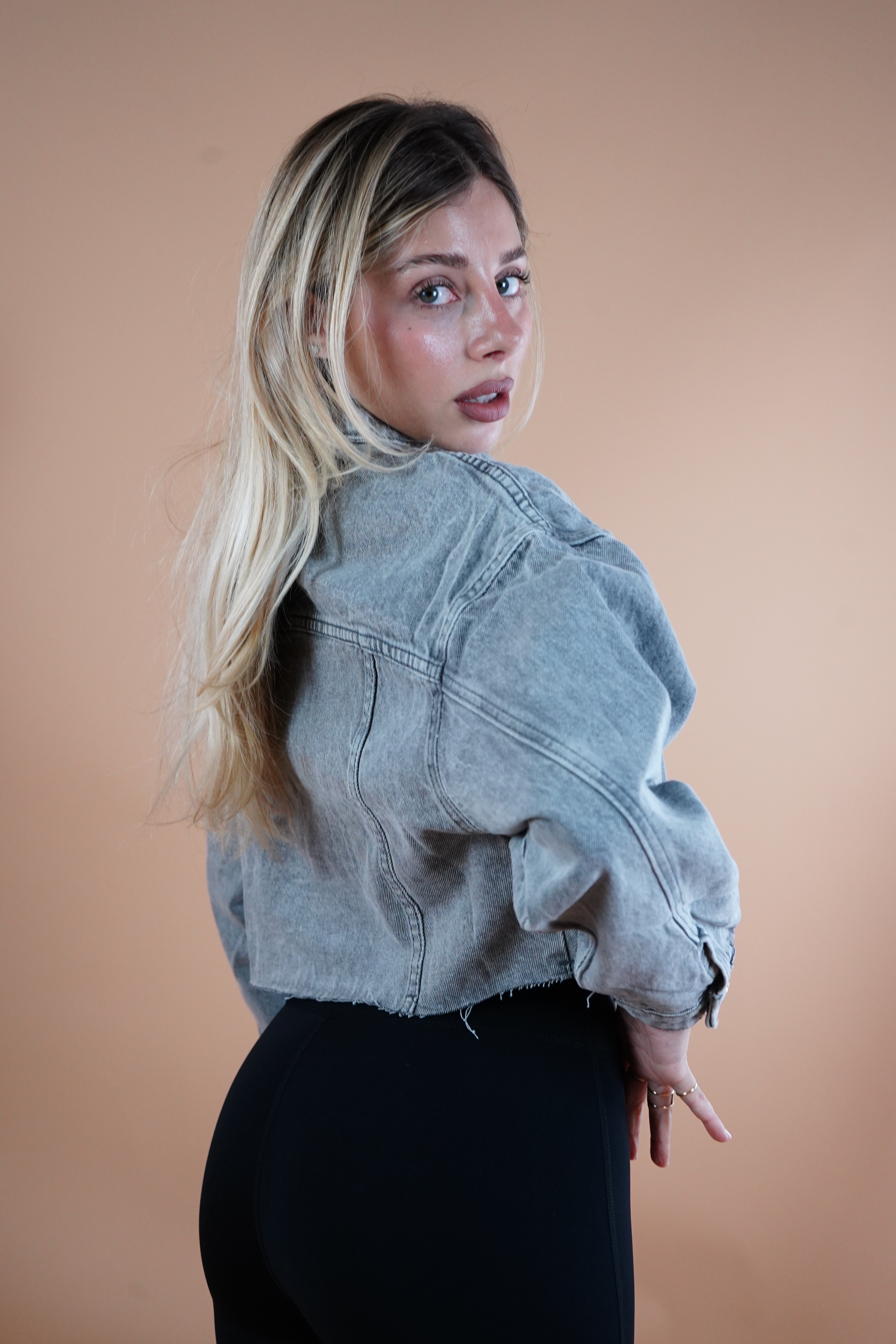 GIUBBINO DENIM CROP GRIGIO