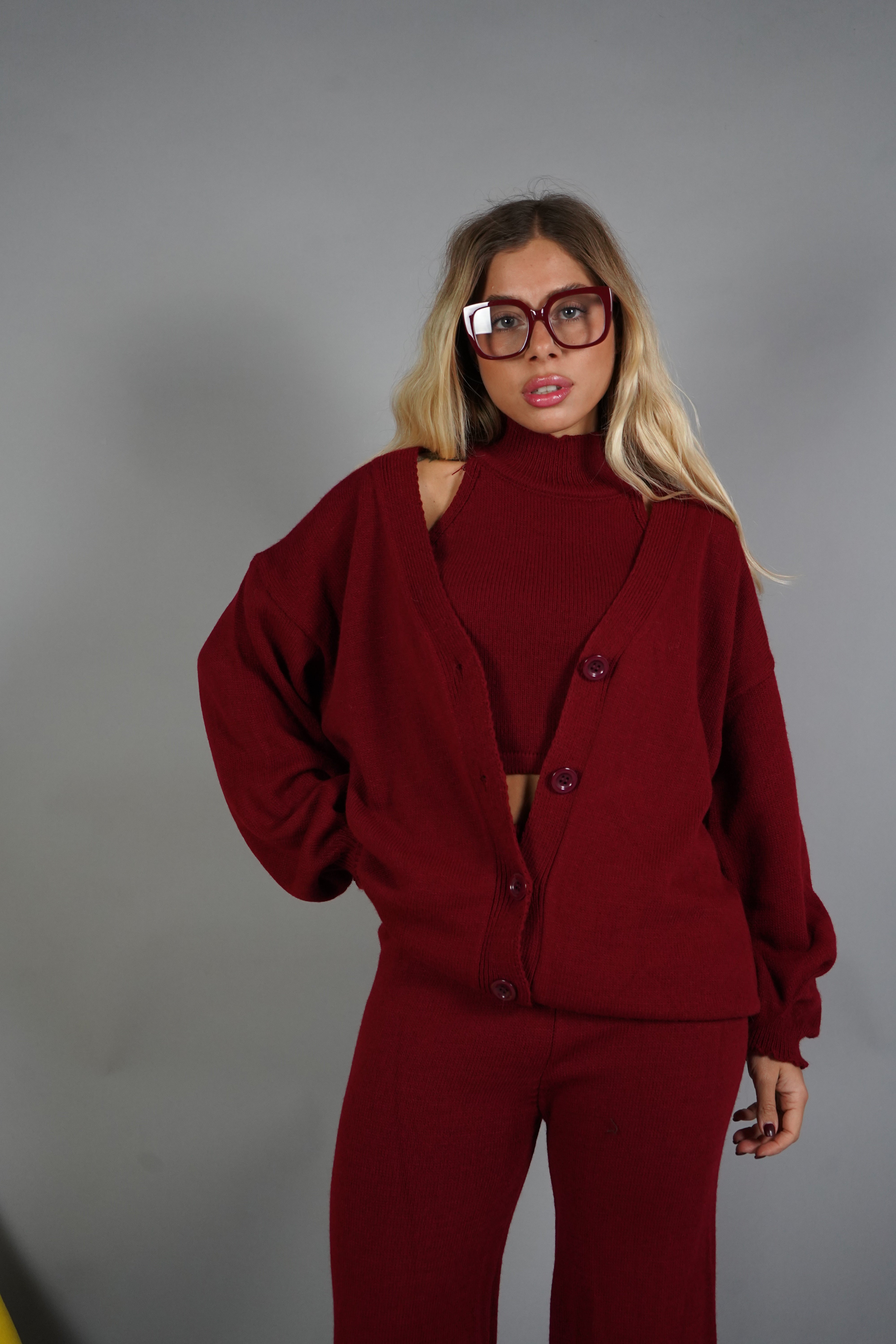 COORDINATO TRE PEZZI LANA BORDEAUX