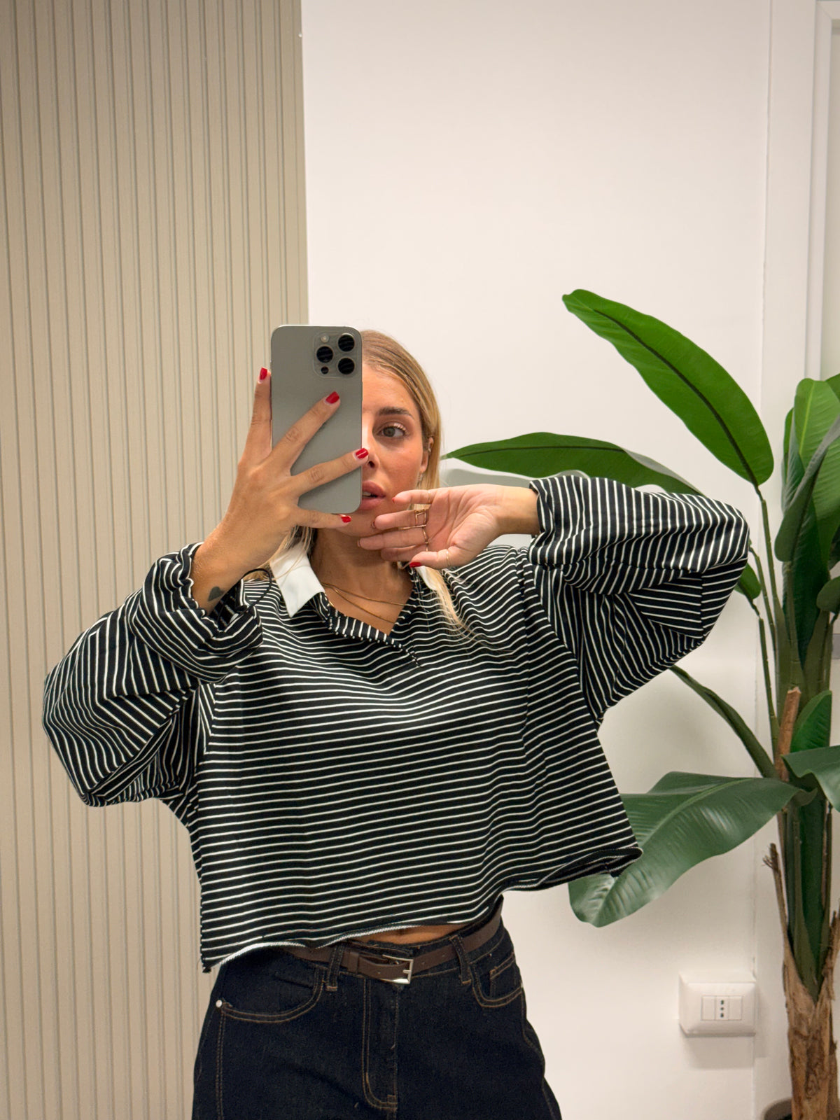 POLO CROP RIGHE NERO/BIANCO