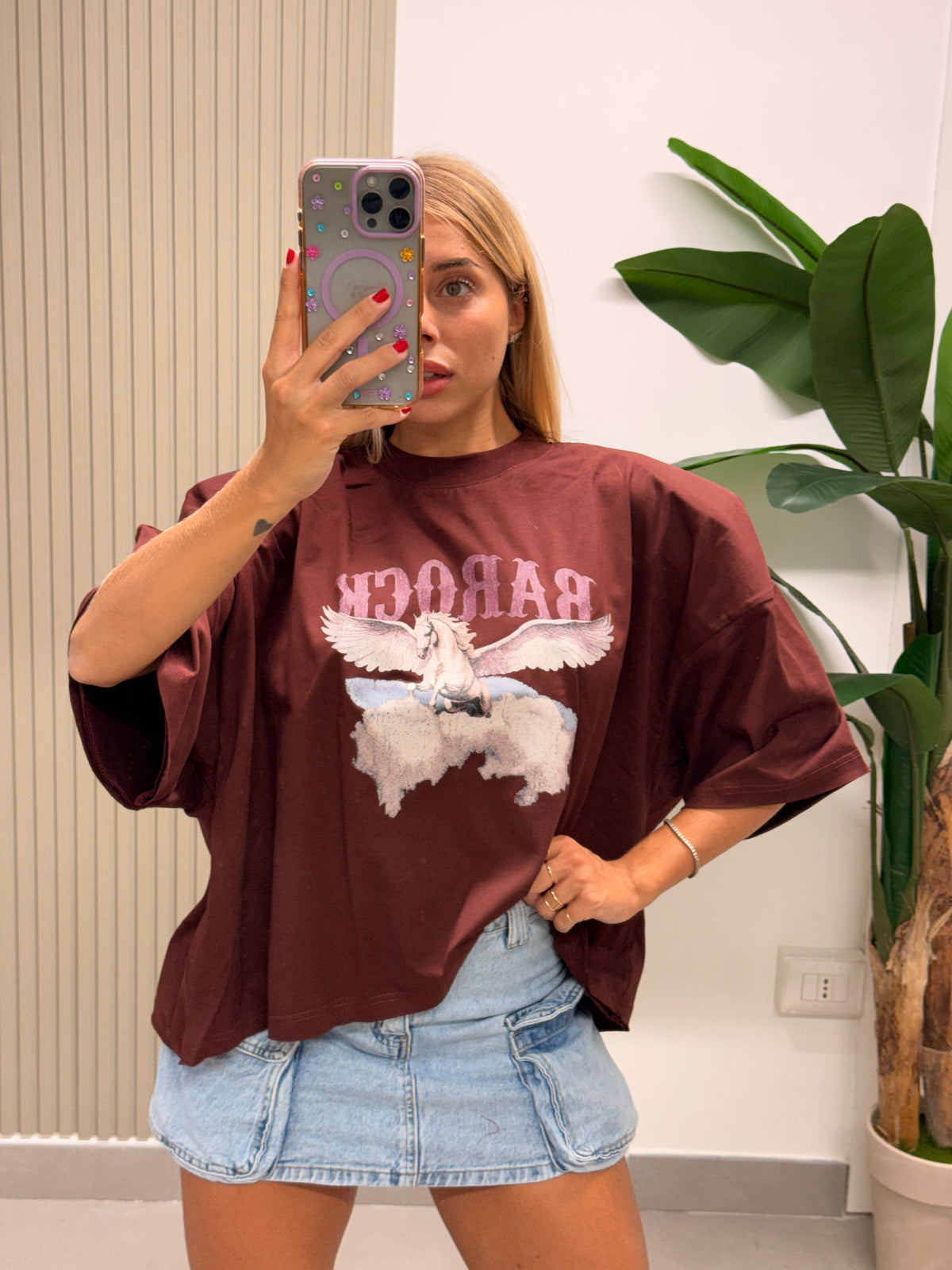 T-SHIRT BOXY UNICORNO BORDEAUX