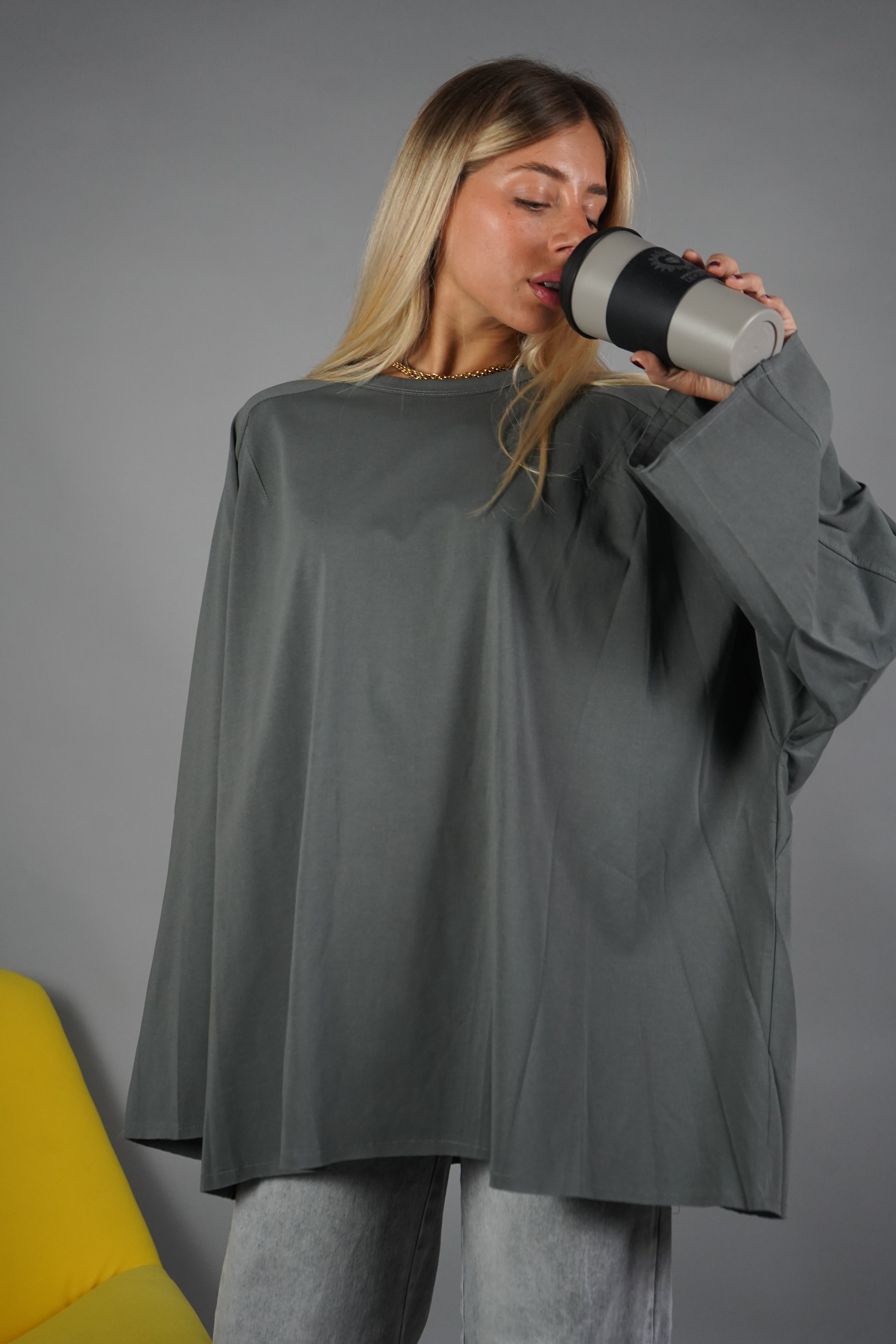 T-SHIRT LONG SLEEVE GRIGIO SCURO