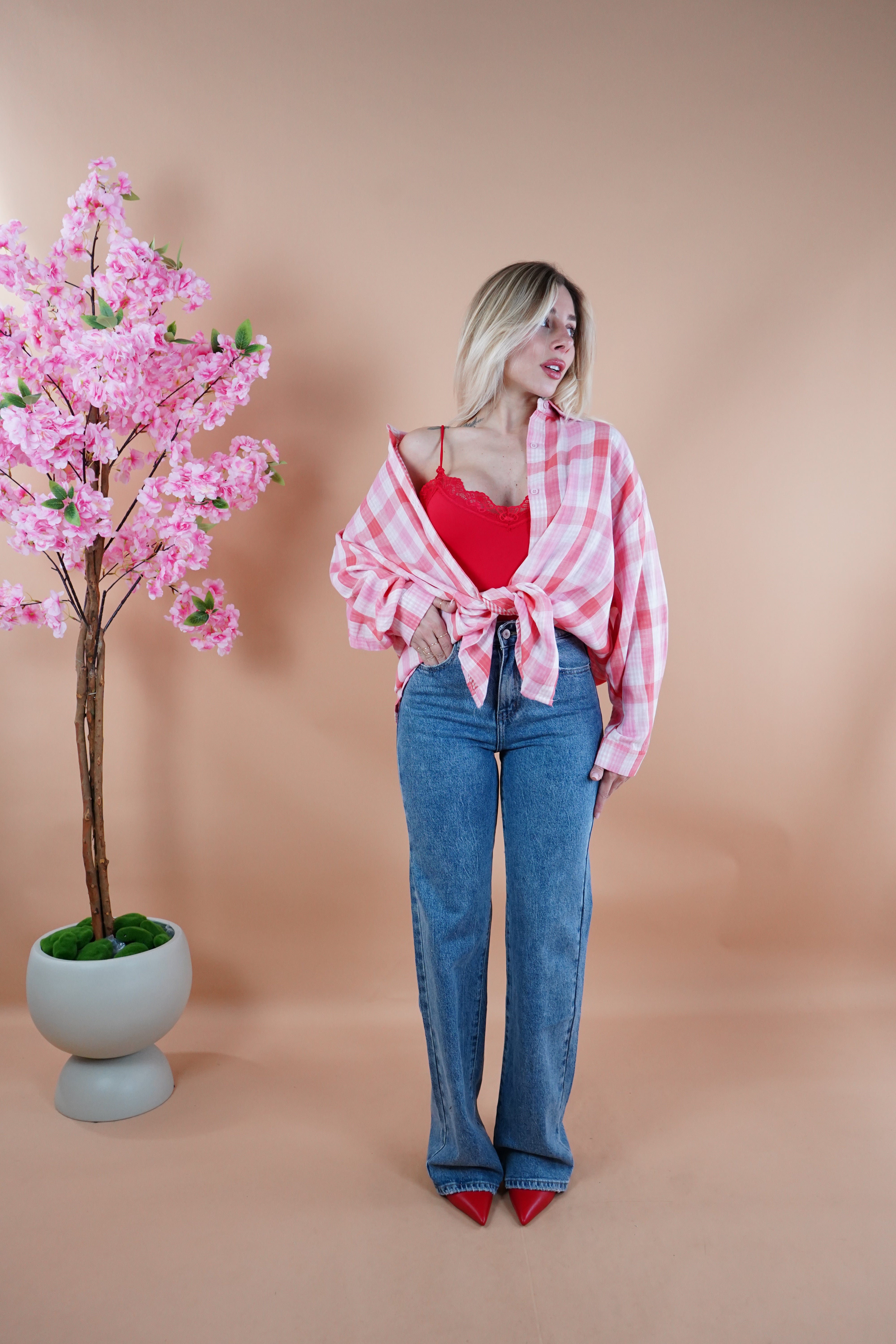 CAMICIA QUADRI ROSSA E ROSA