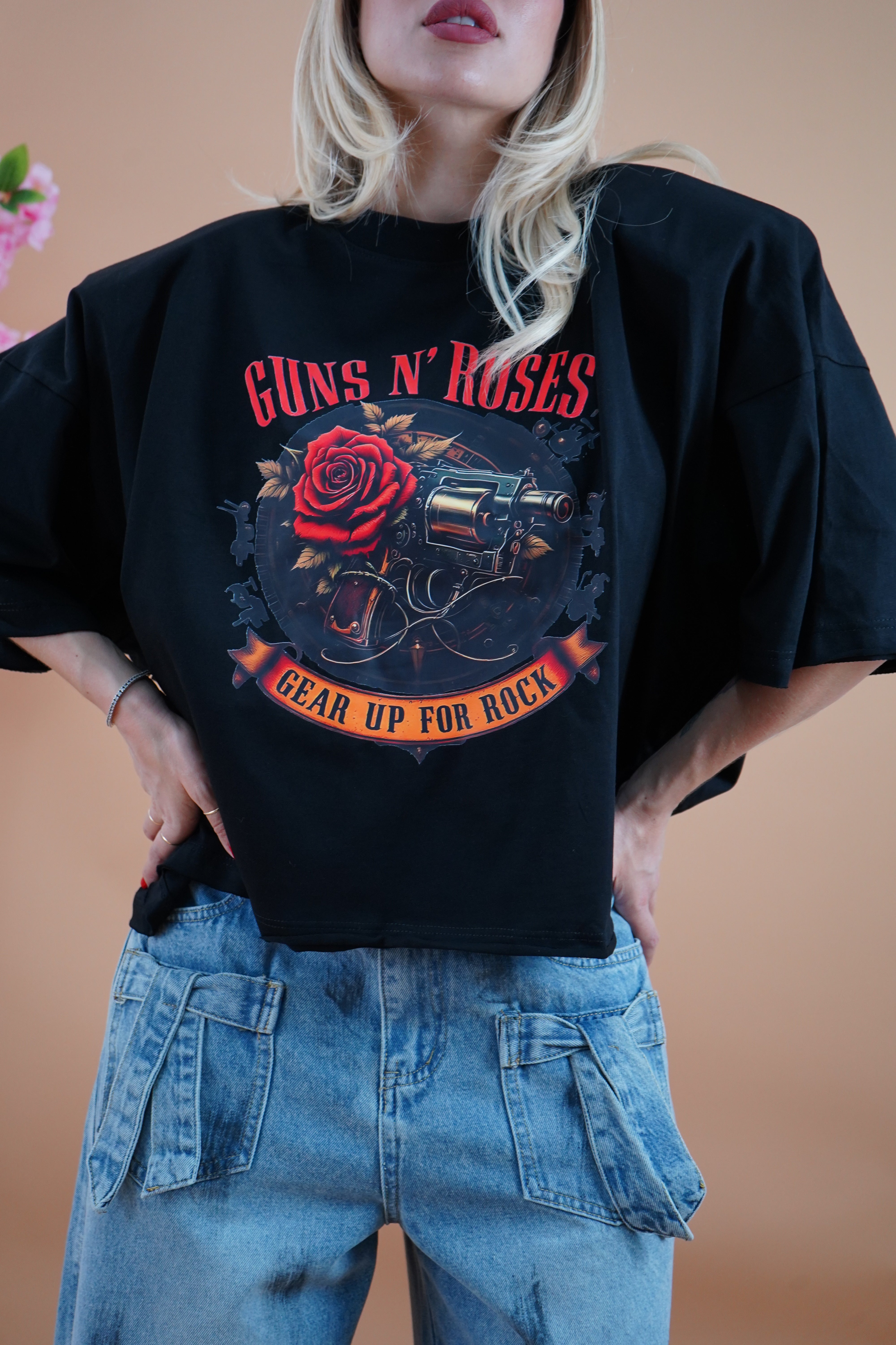 T-SHIRT ROCK BOXY GUNS ROSES NERA