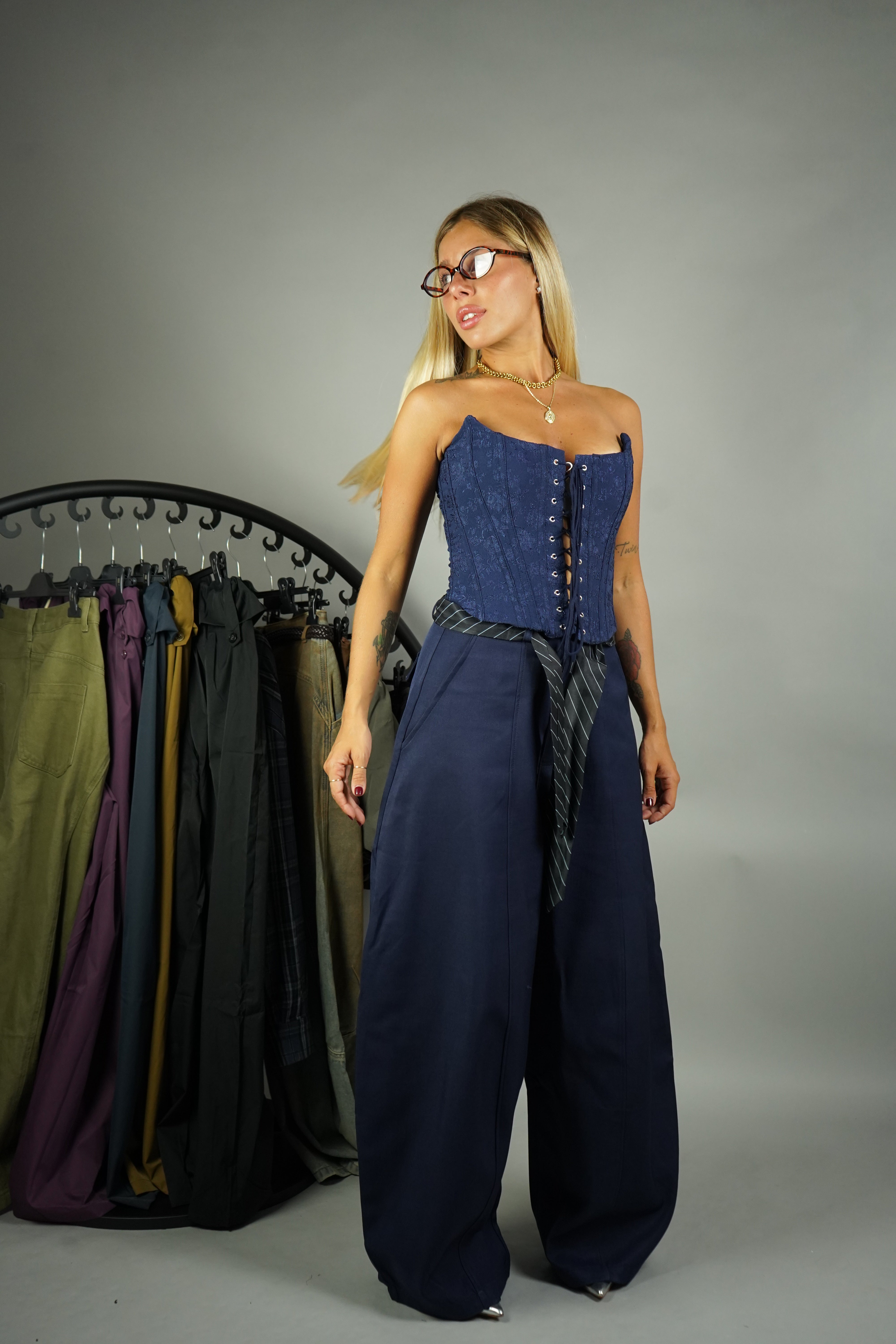 PANTALONE BALLON CRAVATTA BLU