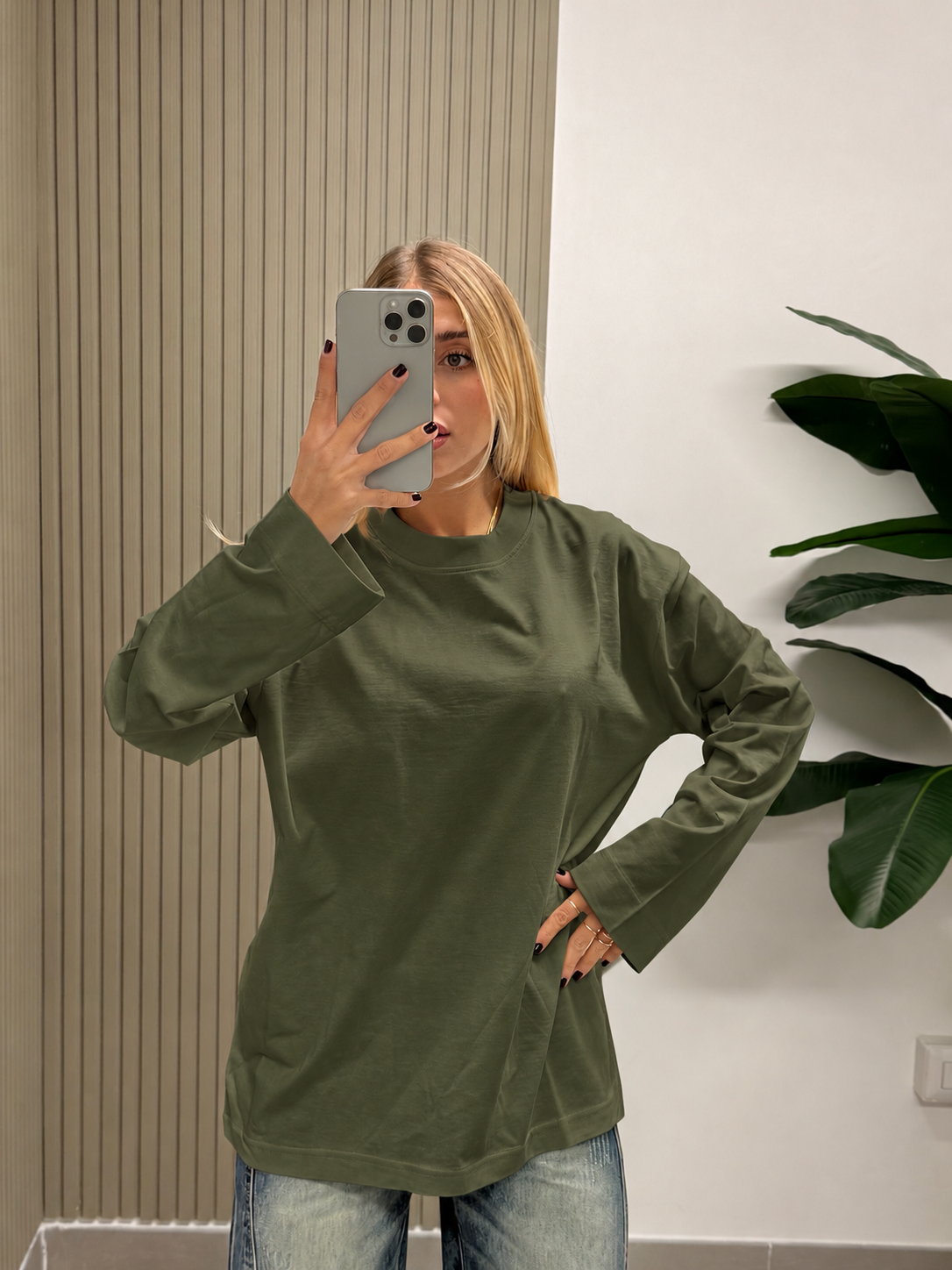 T-SHIRT LONG SLEVEE BASIC VERDE MILITARE