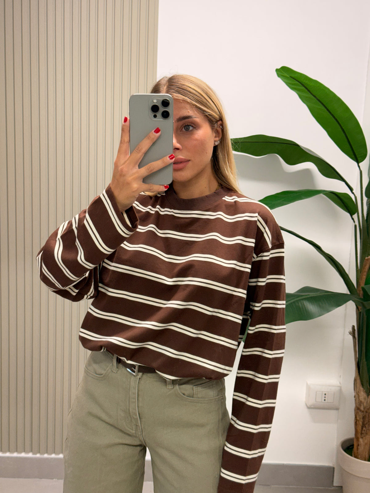 T-SHIRT RIGHE MARRONE
