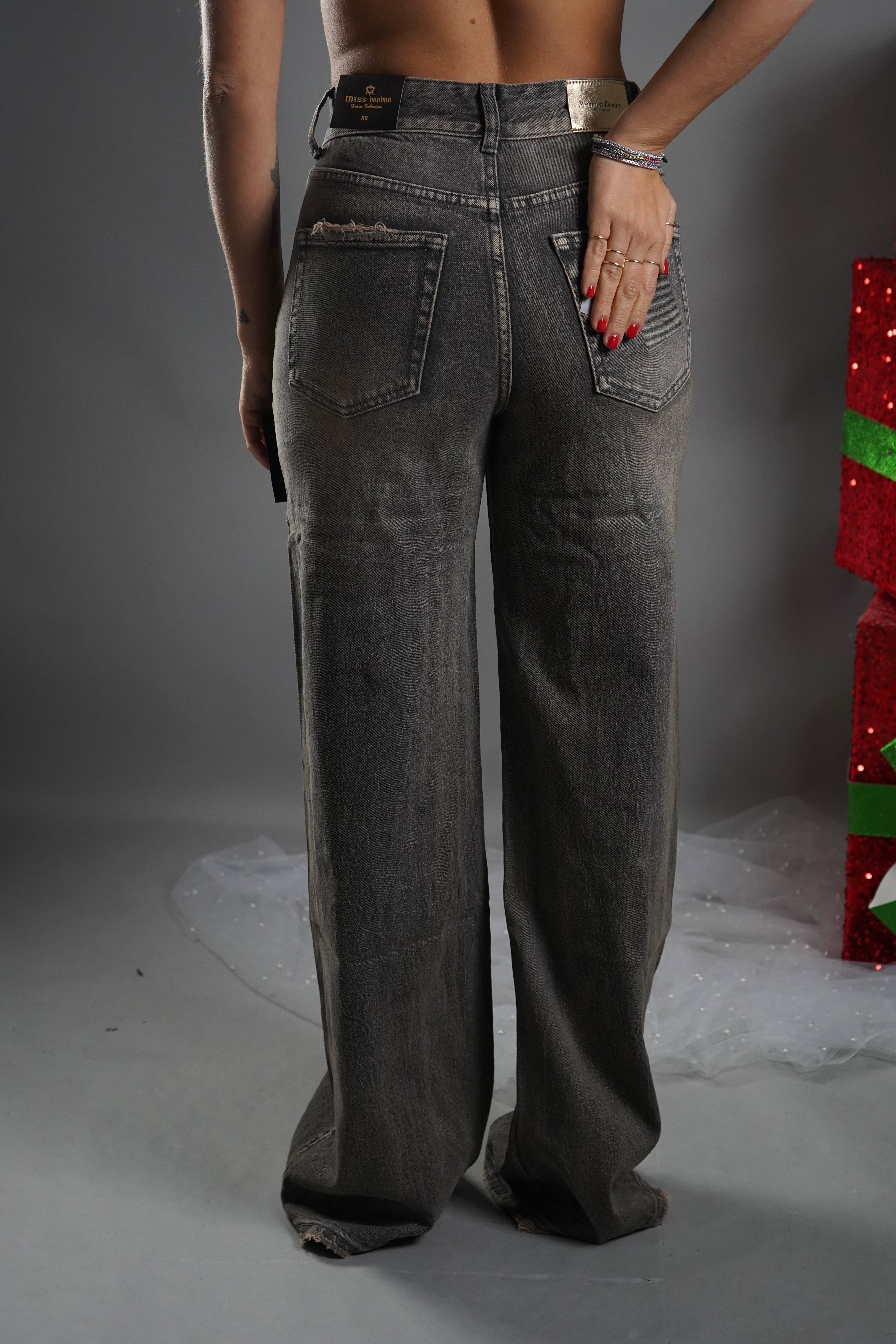 JEANS WIDE LEG SFUMATO GRIGIO