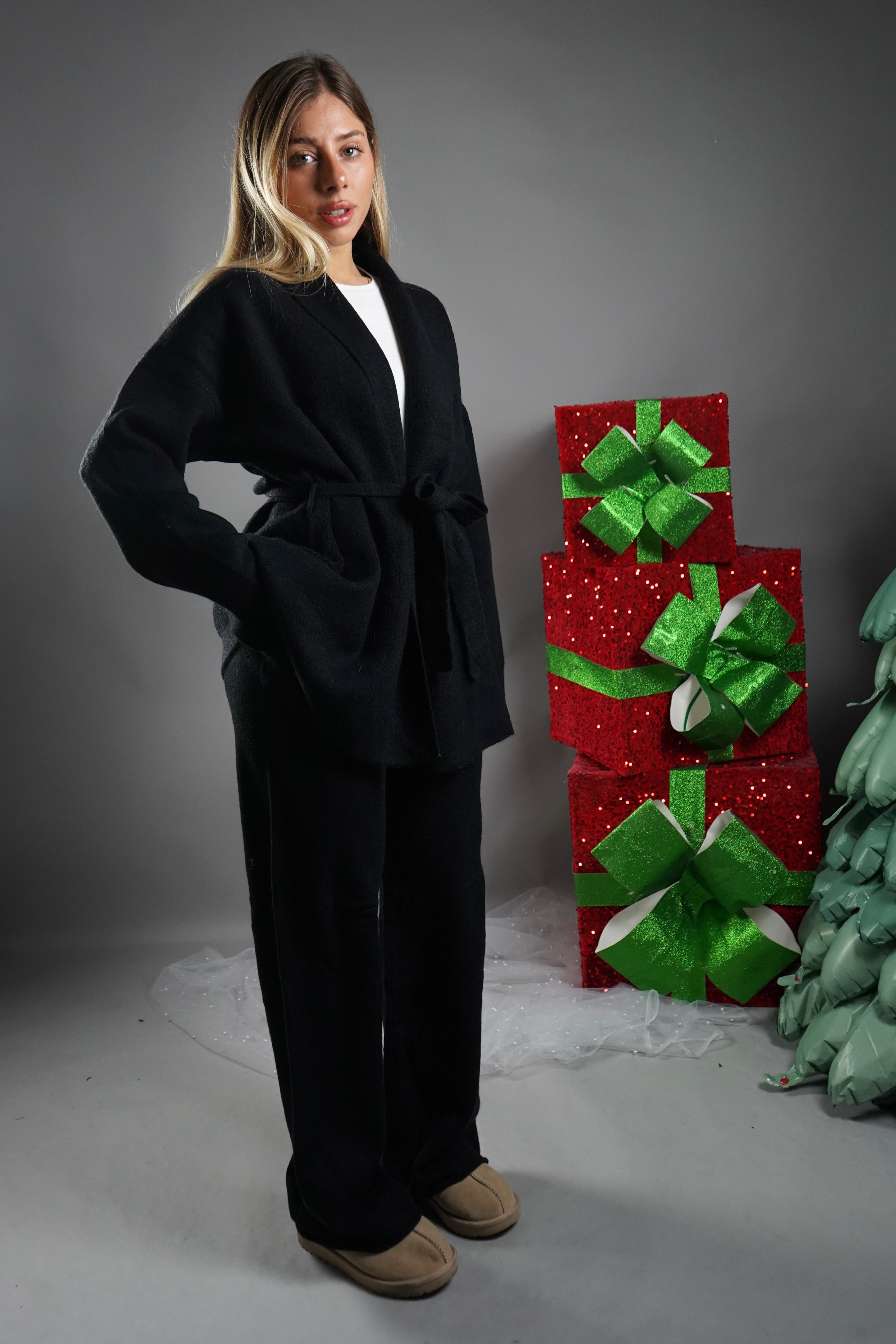 COORDINATO KIMONO IN LANA NERO