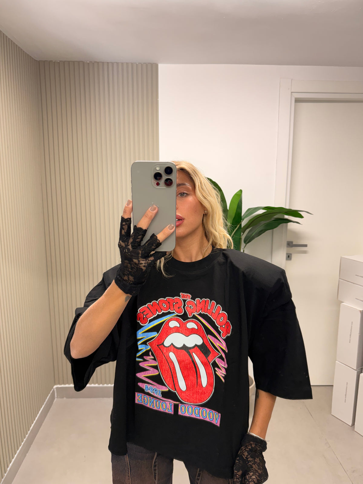 T-SHIRT BOXY ROLLING STONES NERA