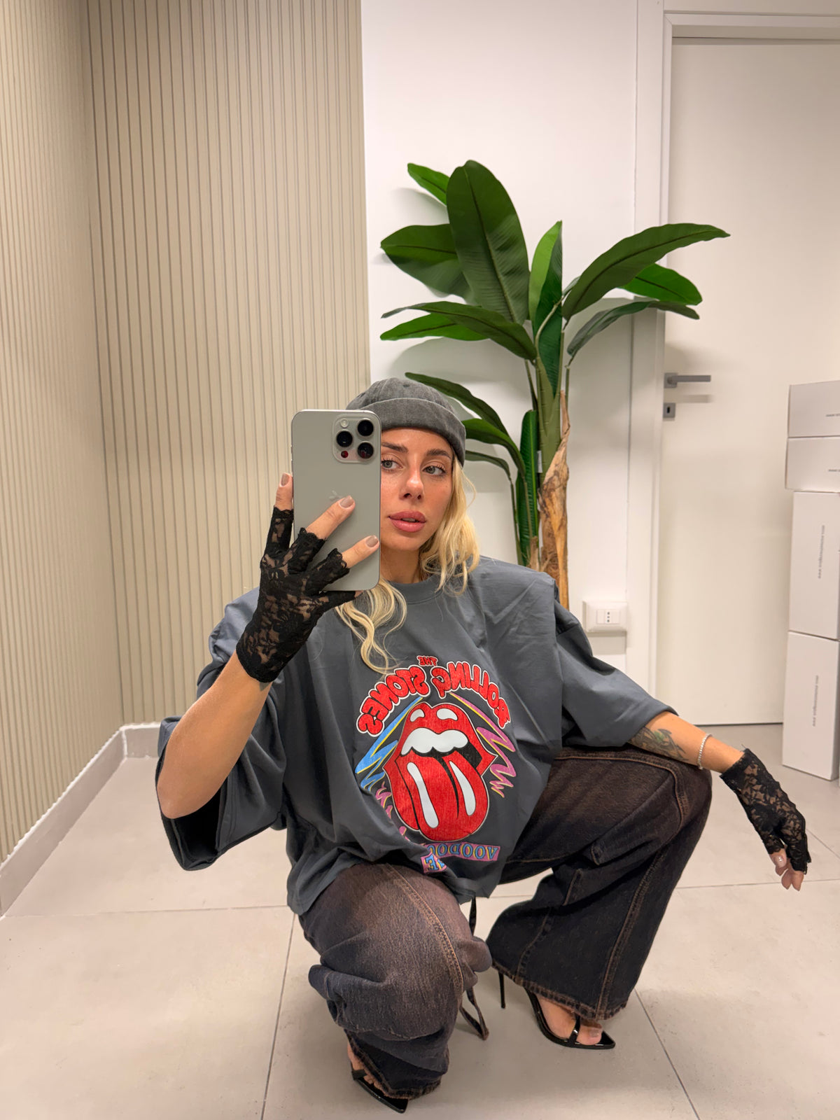 T-SHIRT BOXY ROLLING STONES GRIGIA