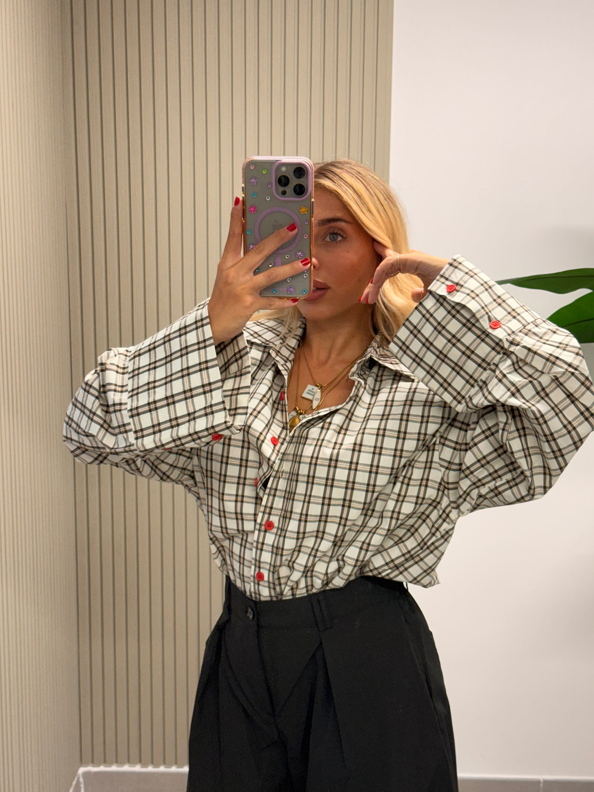 CAMICIA QUADRI CON SPALLINE BIANCA