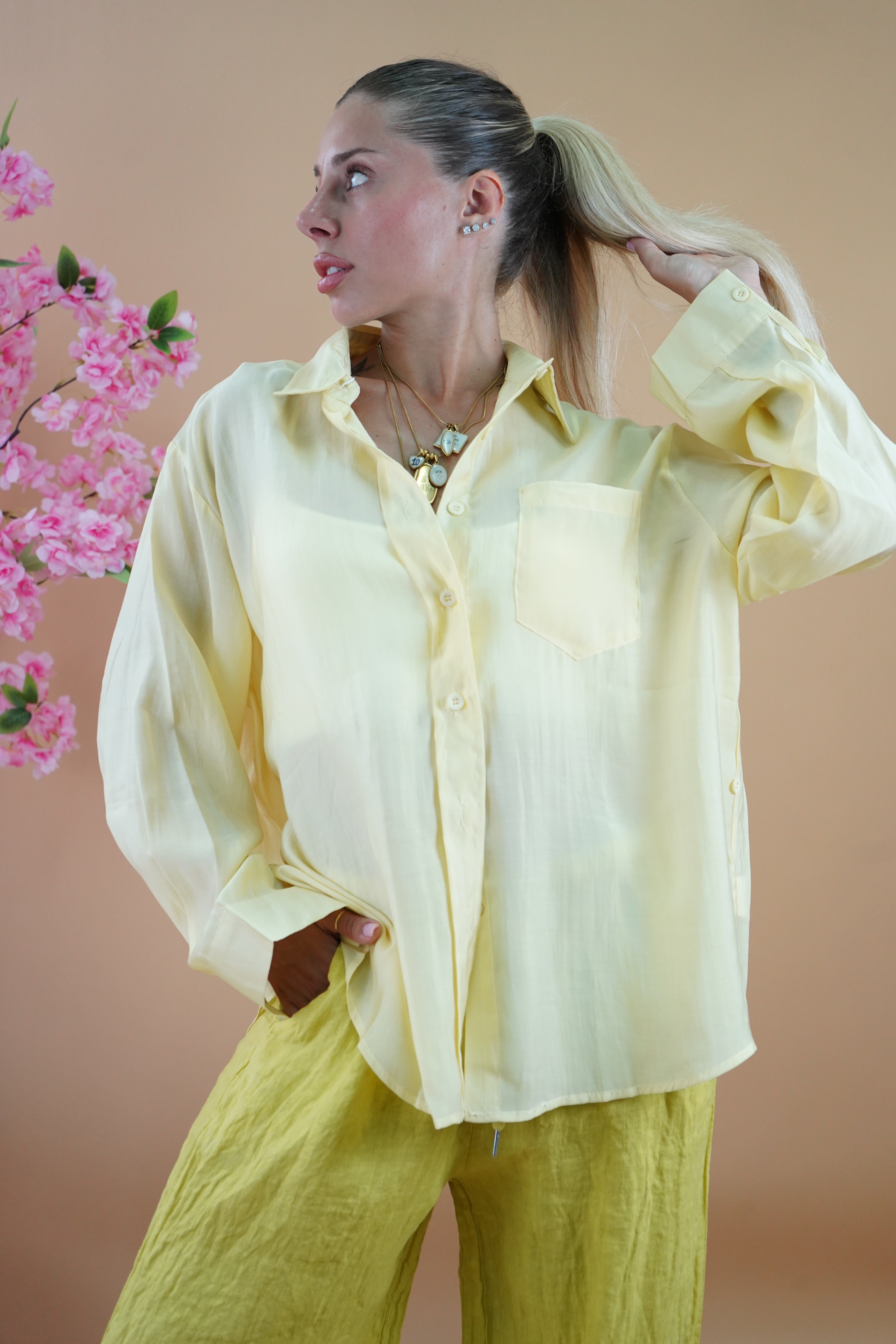 CAMICIA SEMIVELATA BOTTONE PUNTO VITA GIALLA