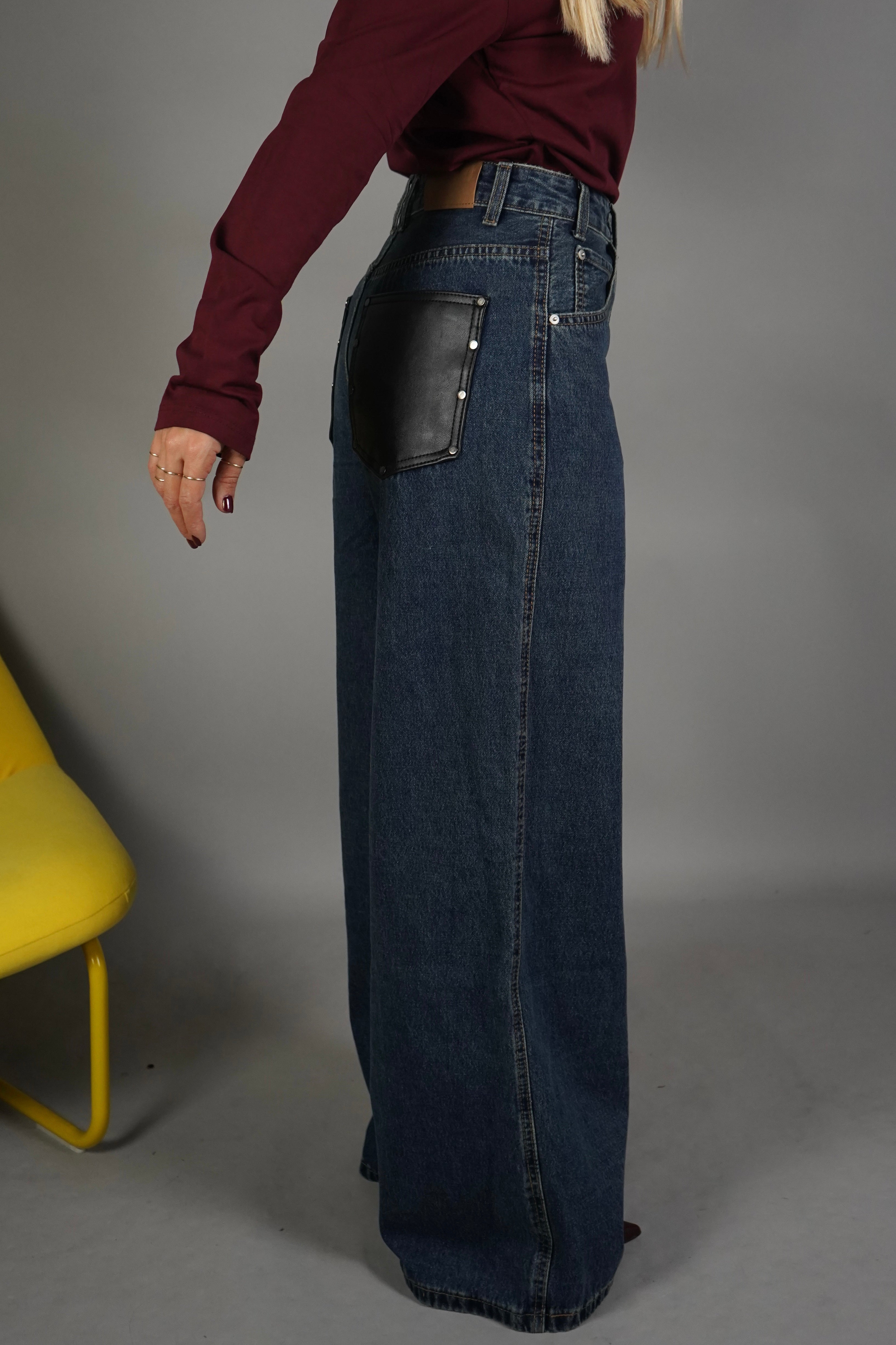 JEANS PALAZZO TASCA IN PELLE