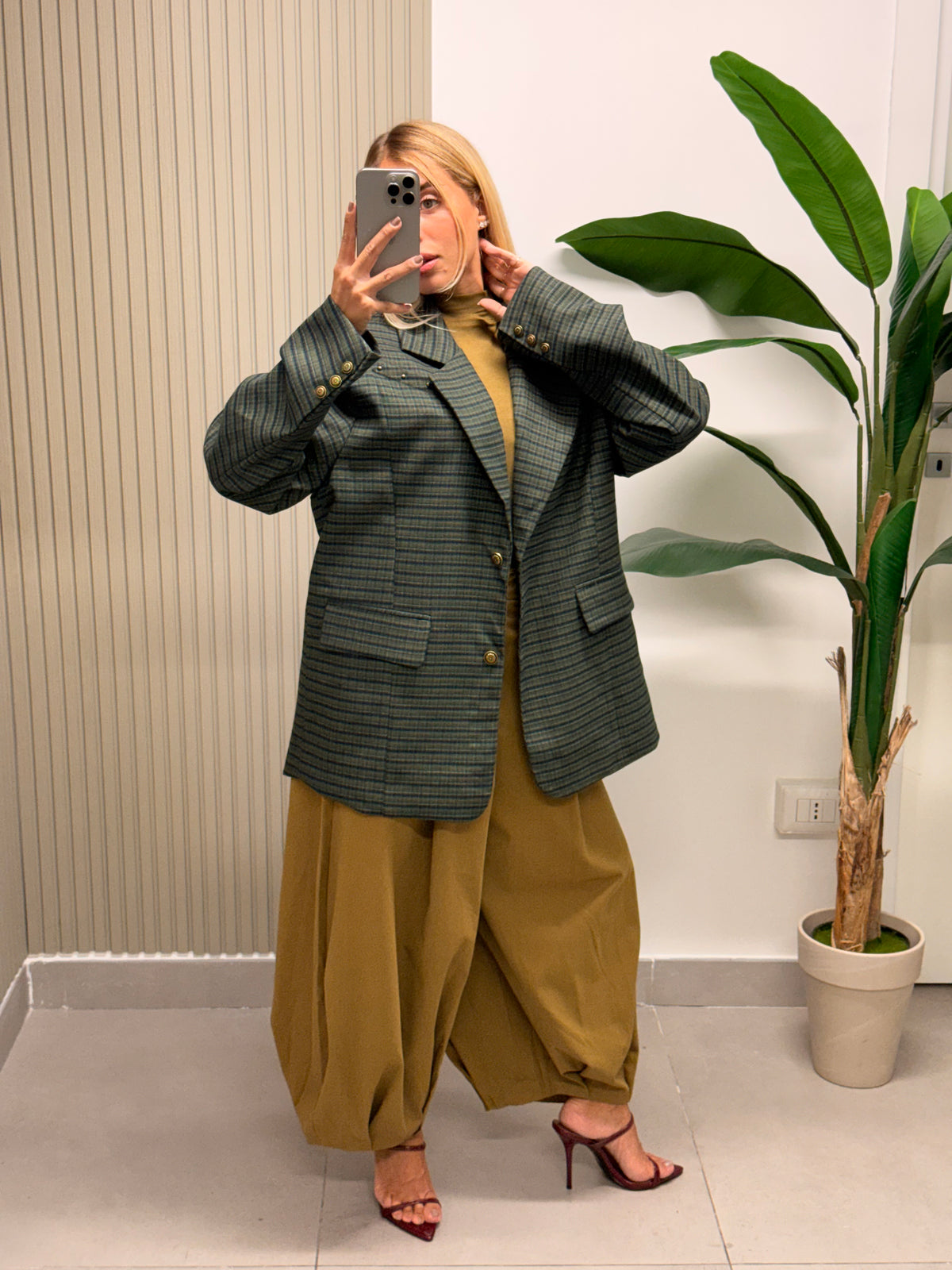 BLAZER OVERSIZE QUADRETTI VERDE PETROLIO