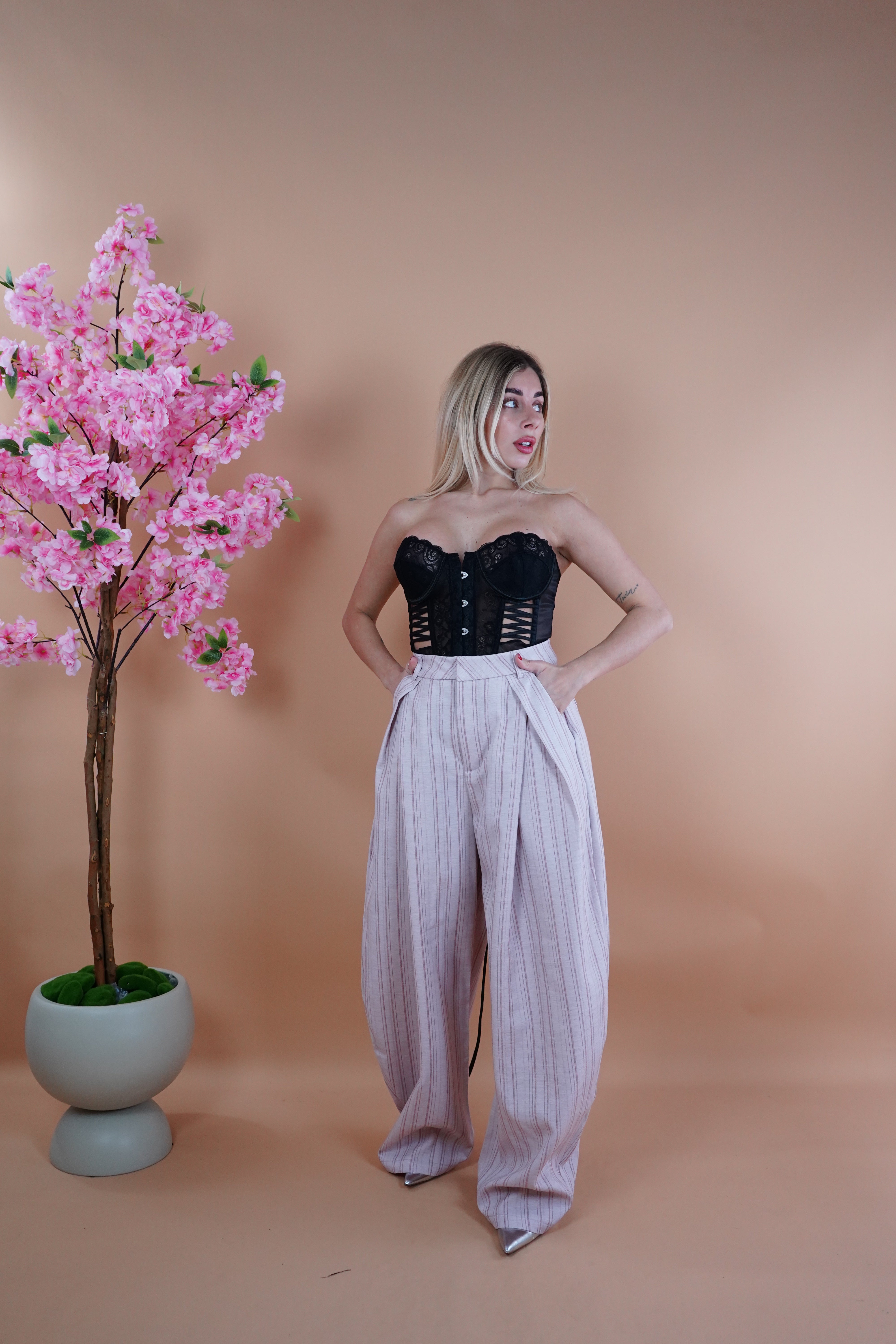 PANTALONE GESSATO BALLON ROSA