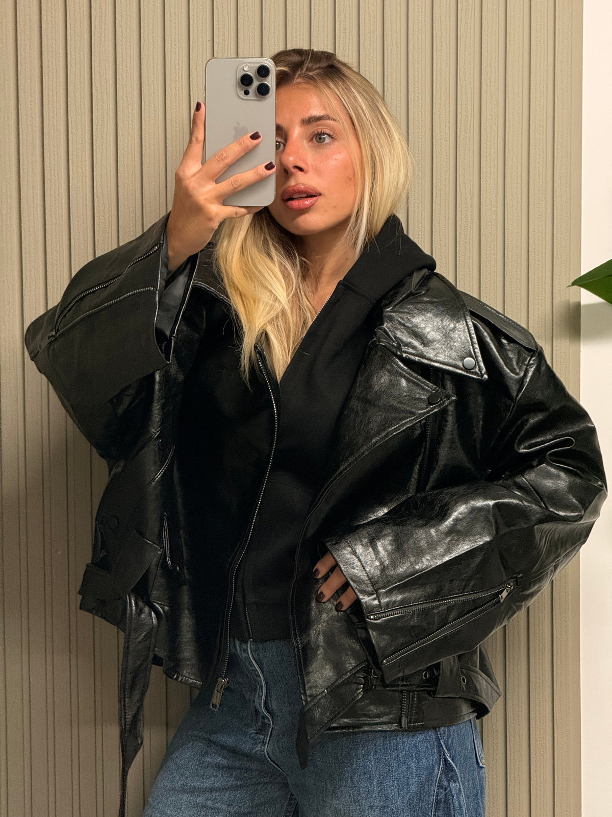 CHIODO ECOPELLE OVERSIZE MARSIGLIA NERO