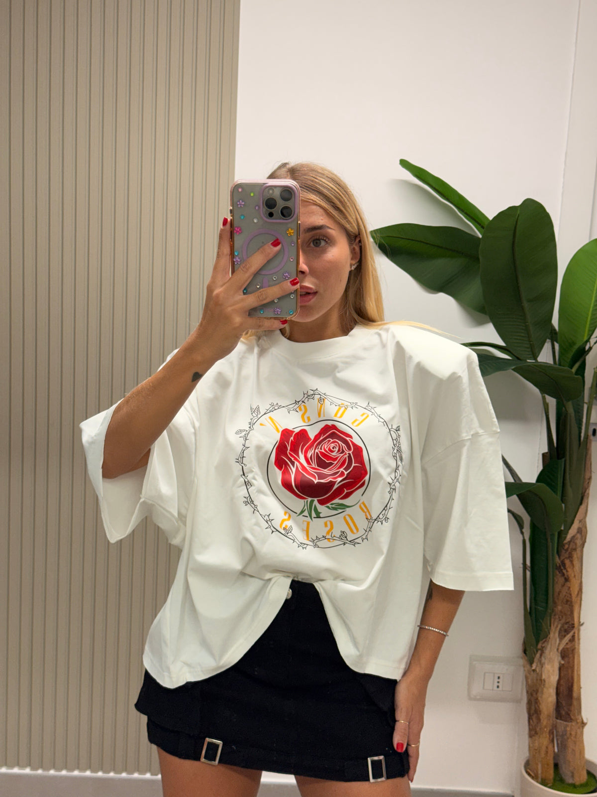 T-SHIRT BOXY GUNZ ROSES BIANCA