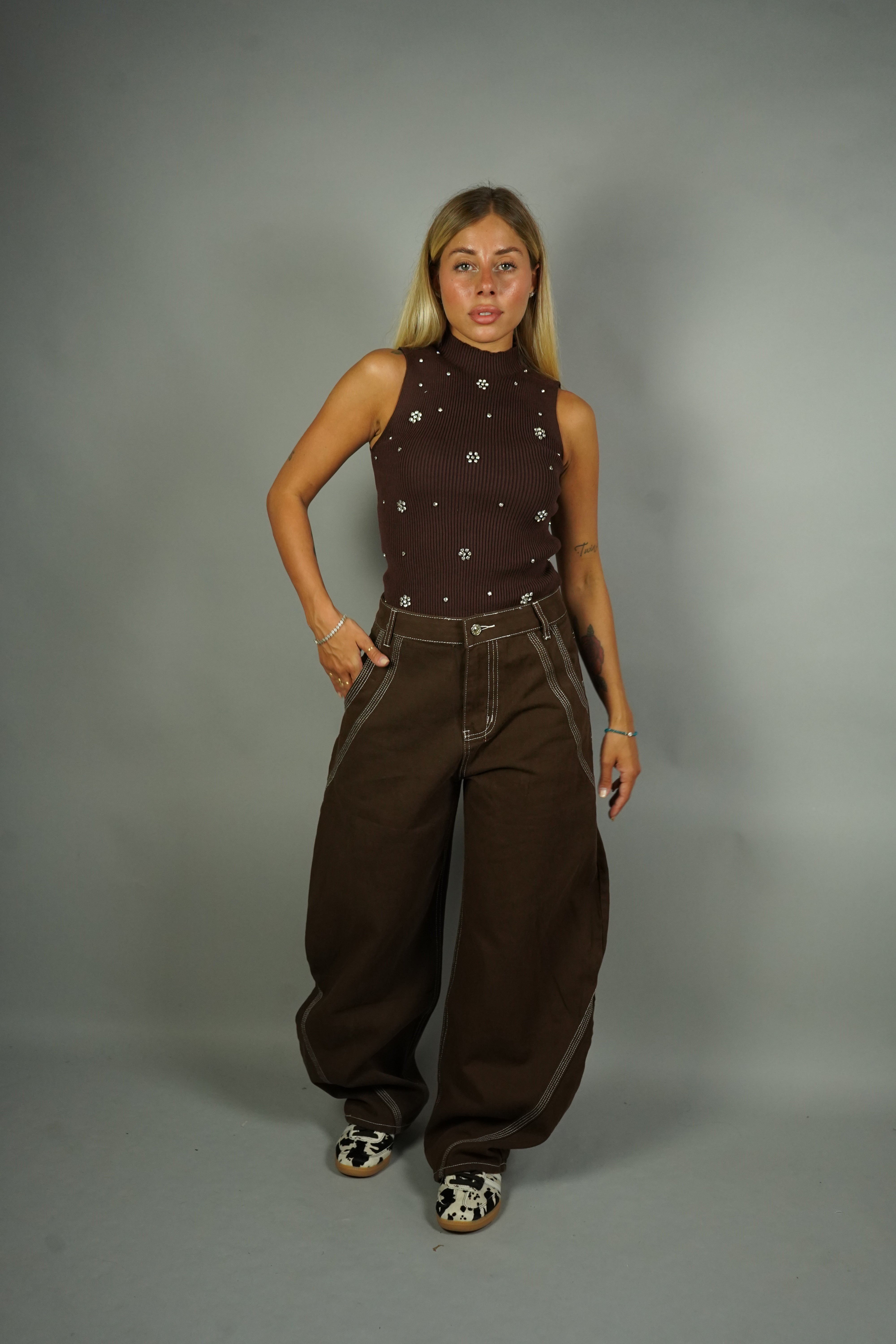 TOP COSTINA GIOIELLO MARRONE