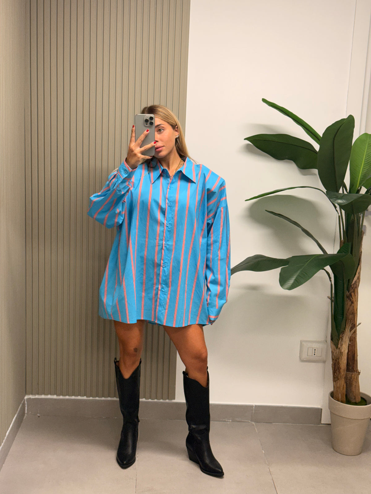 MAXI CAMICIA CON SPALLINA AZZURRA