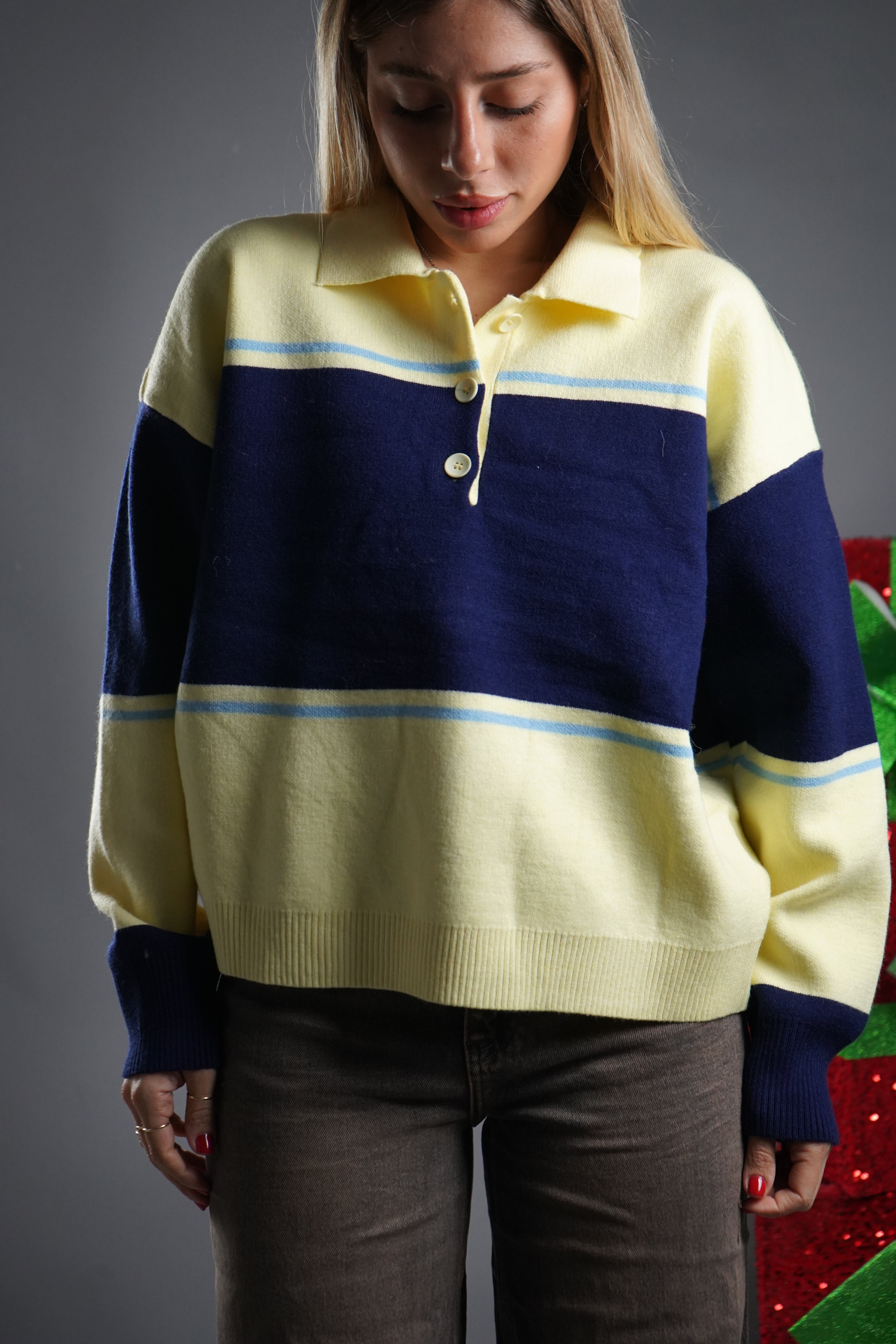 POLO RIGHE GIALLA E BLU