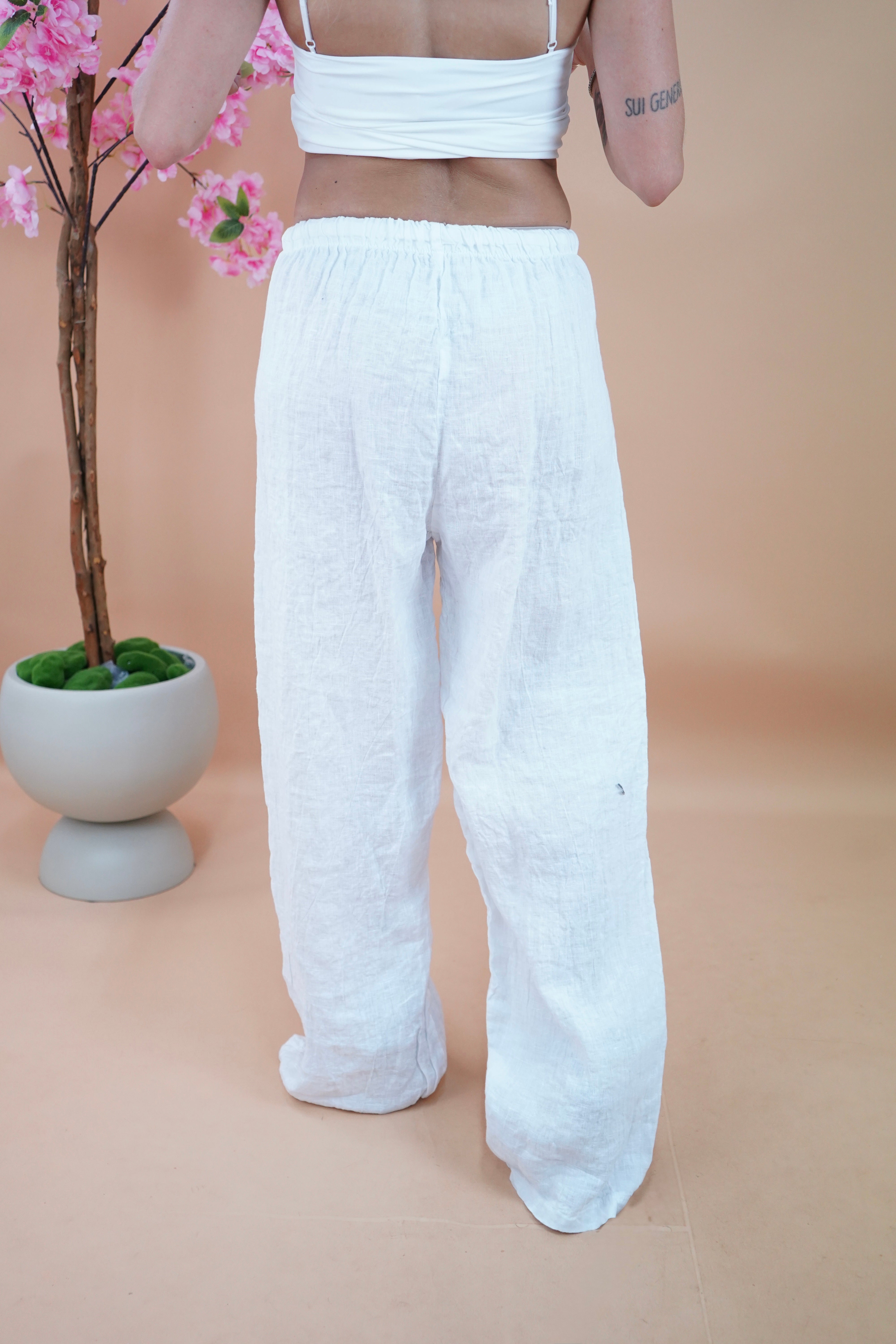 PANTALONE IN LINO BIANCO