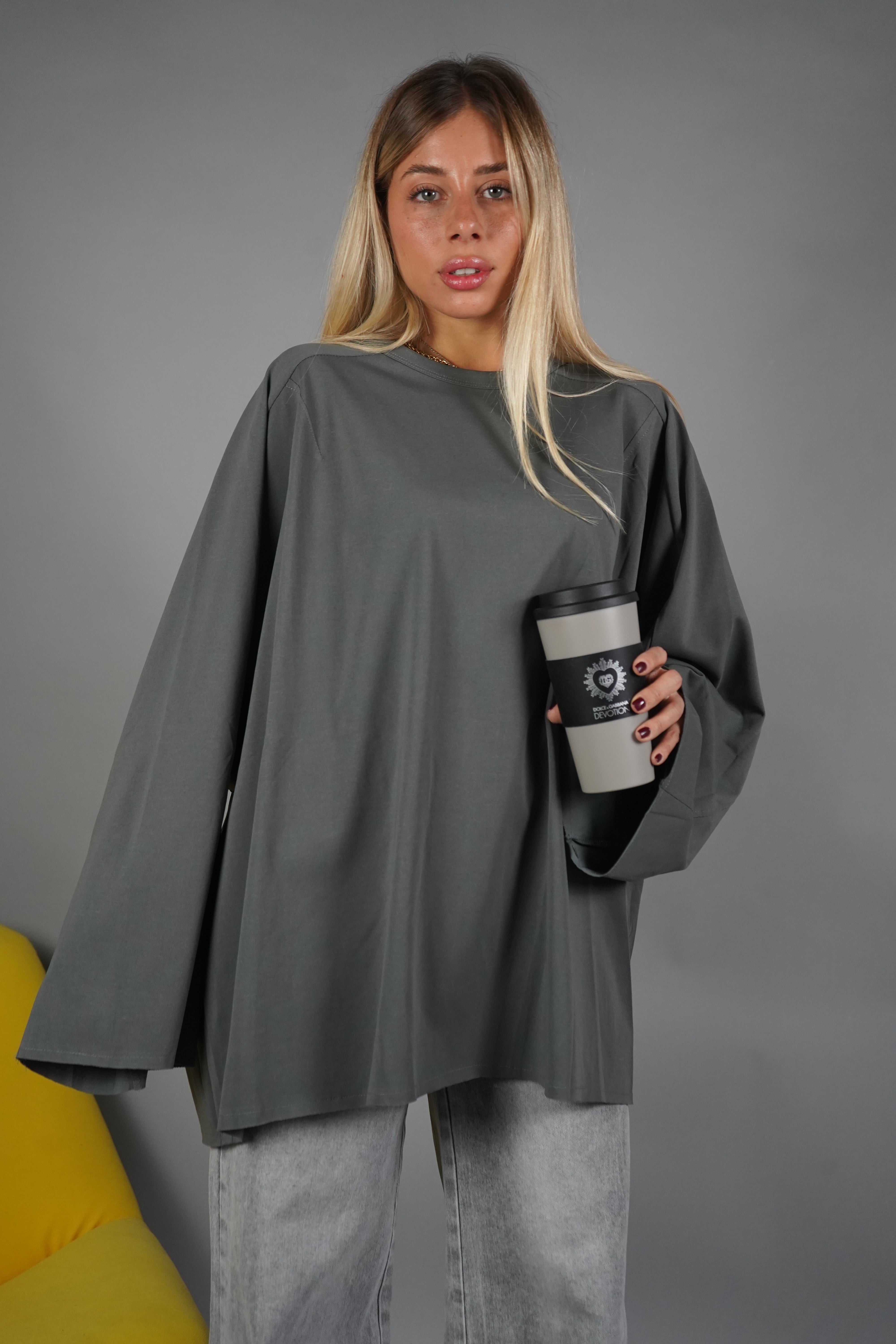 T-SHIRT LONG SLEEVE GRIGIO SCURO