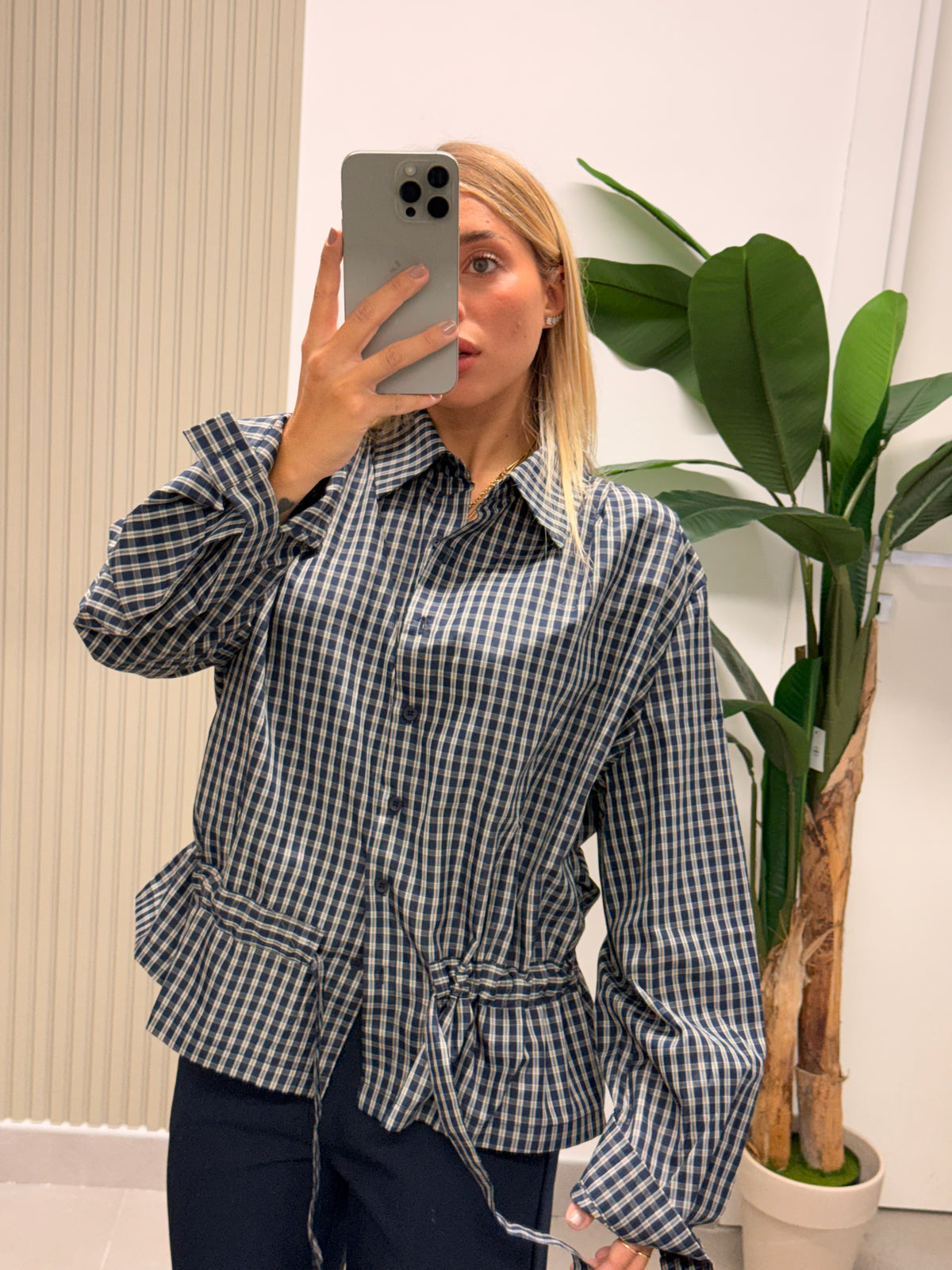 CAMICIA QUADRI BLU CON CINTURA
