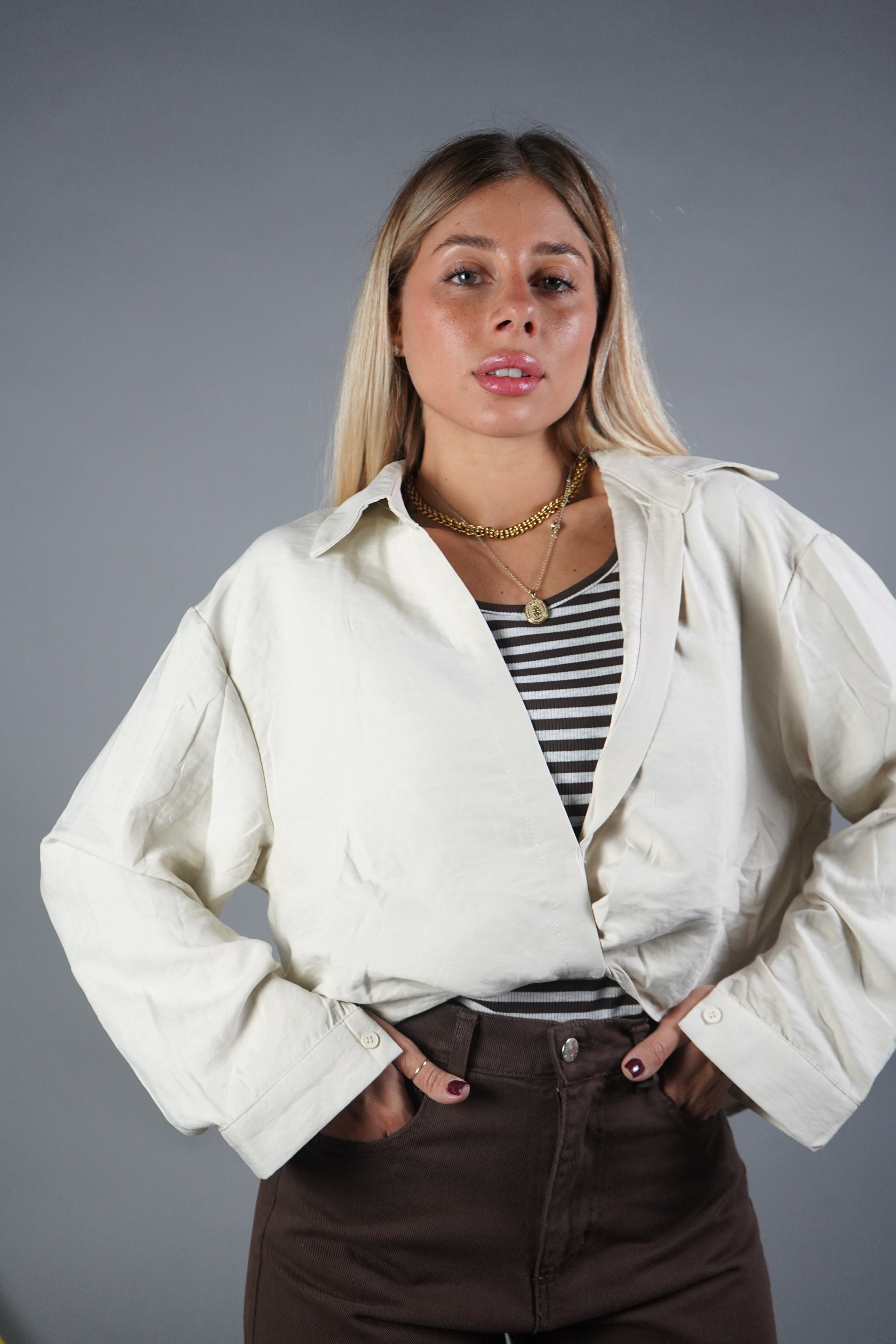 COORDINATO CAMICIA E CANOTTA PANNA