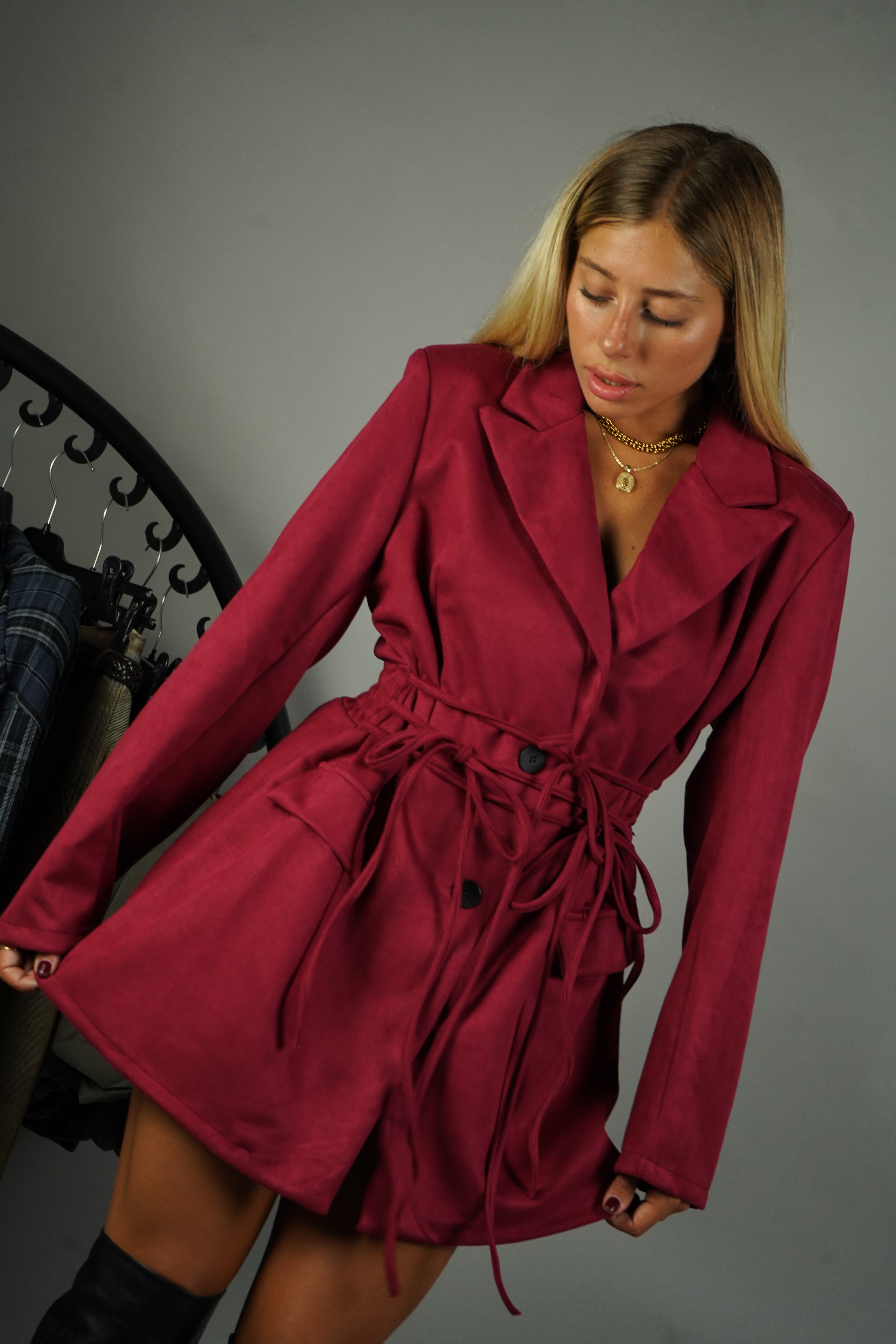 BLAZER DRESS CAMOSCIO BORDEAUX