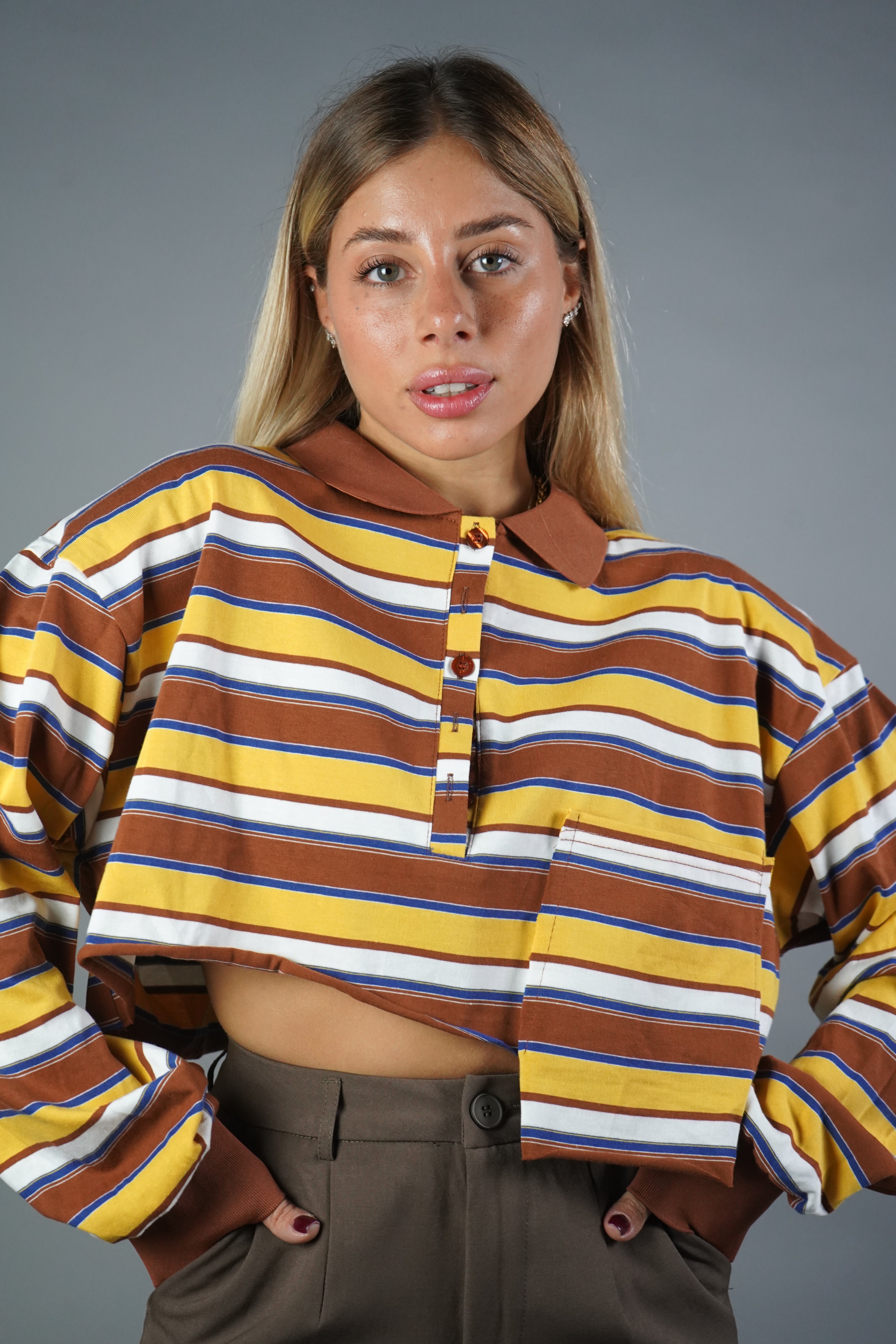 POLO CROP RIGHE GIALLA