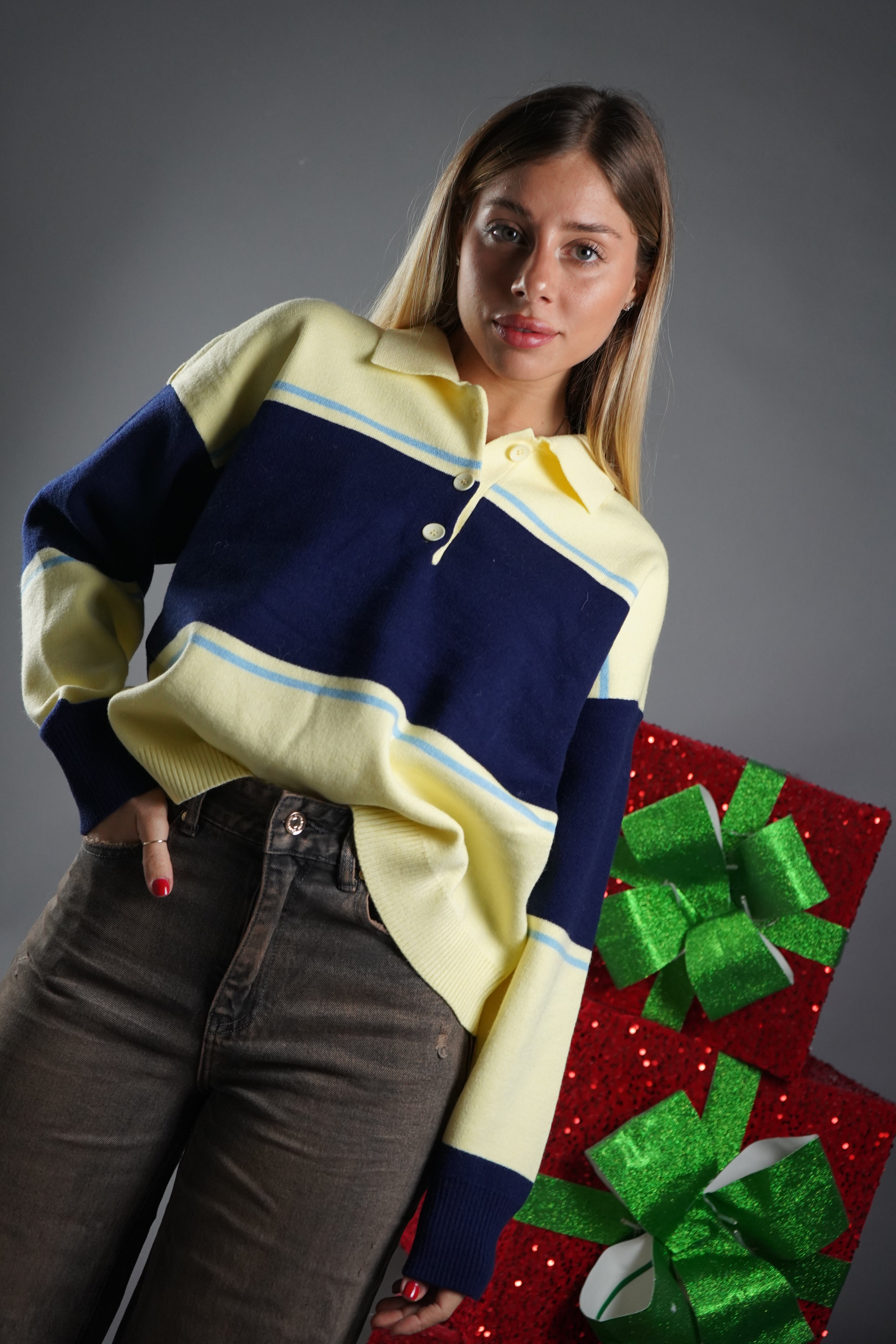 POLO RIGHE GIALLA E BLU