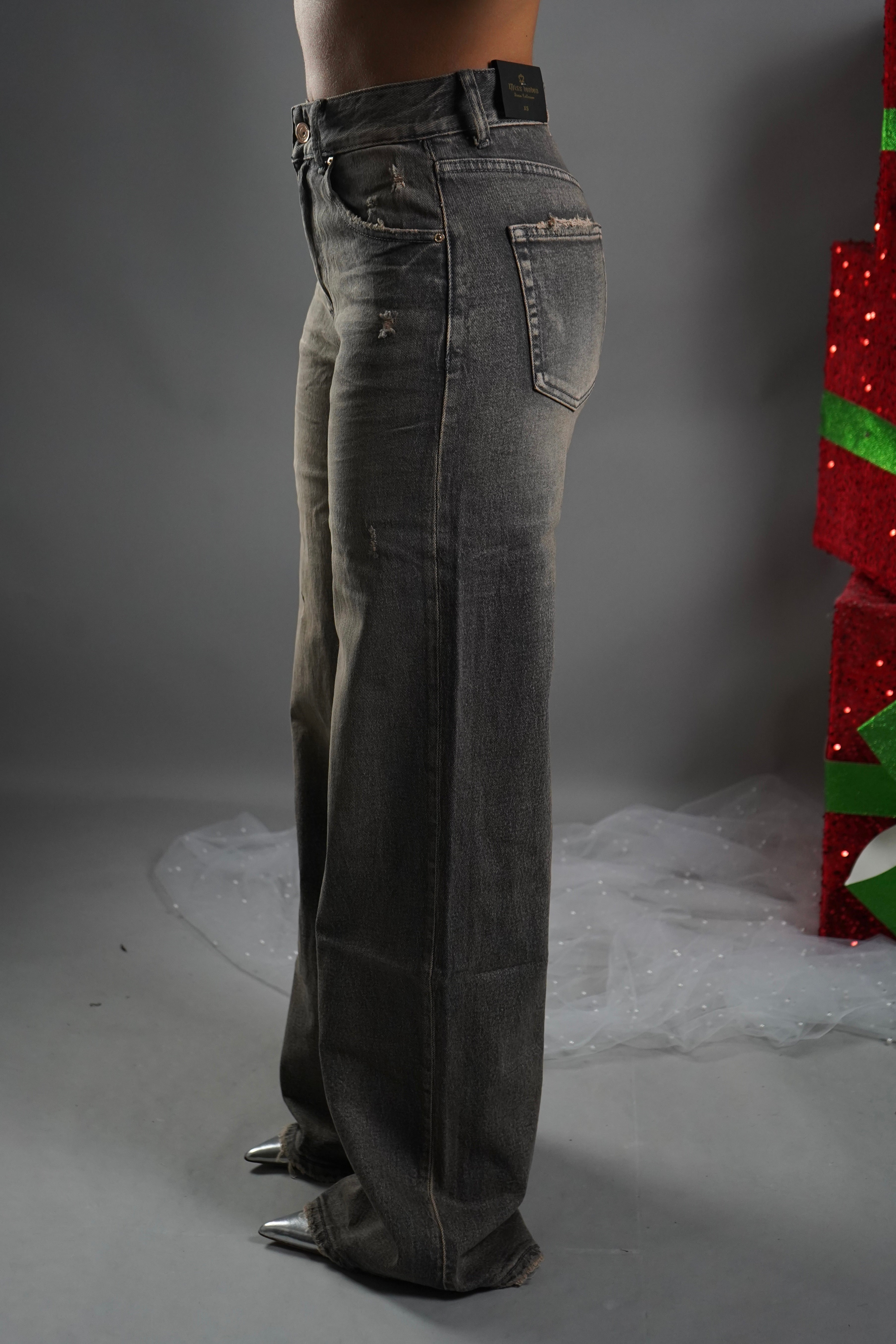 JEANS WIDE LEG SFUMATO GRIGIO